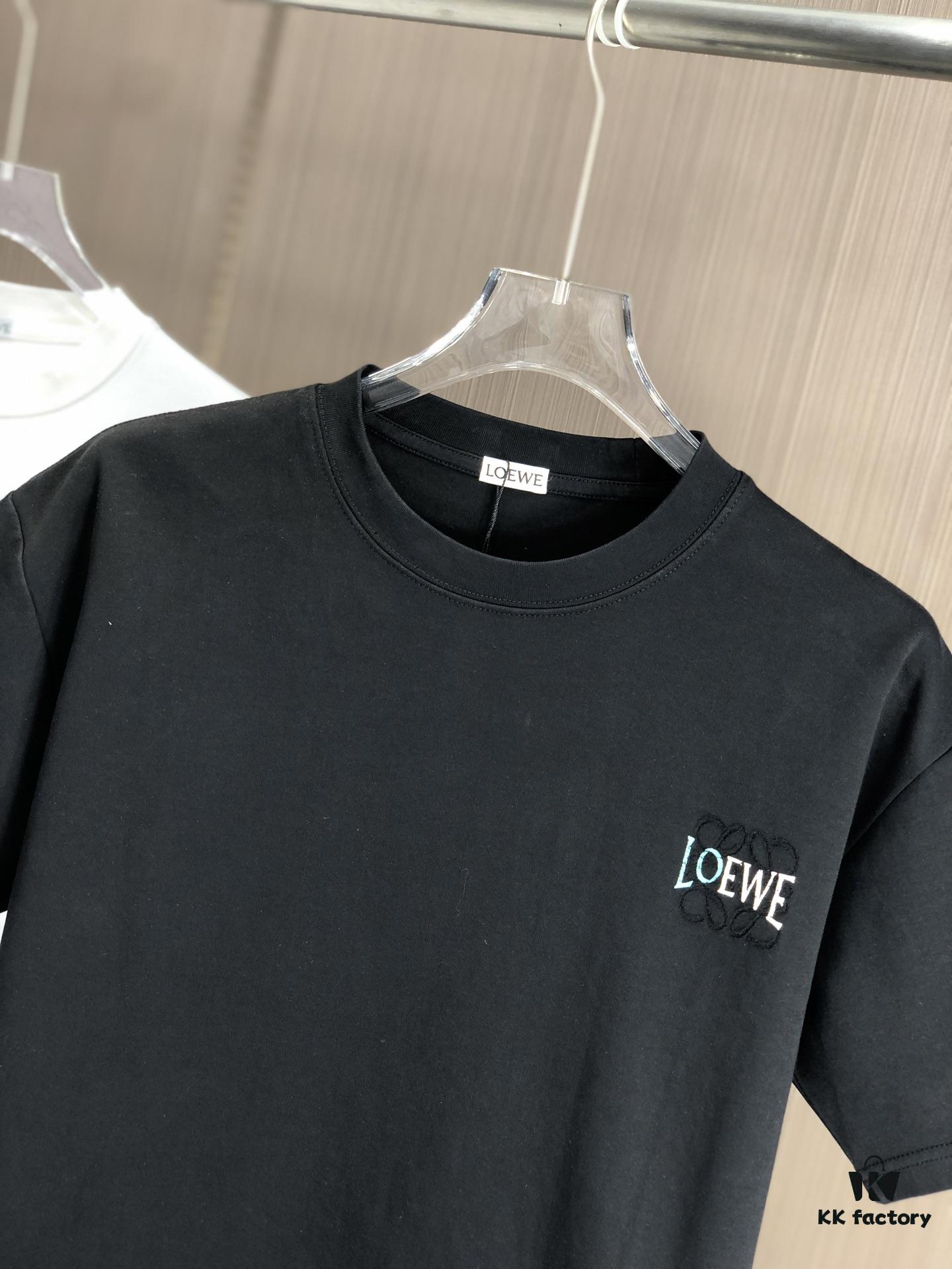 LOEWE 2025 Spring/Summer New Arrival Round Neck Short Sleeve T-Shirt with Laser-Burned Floral Print Effect, Made from 320g Double-Yarn Combed Cotton Fabric, Slightly Loose Fit, Soft and Substantial Fabric Texture, Unisex Design