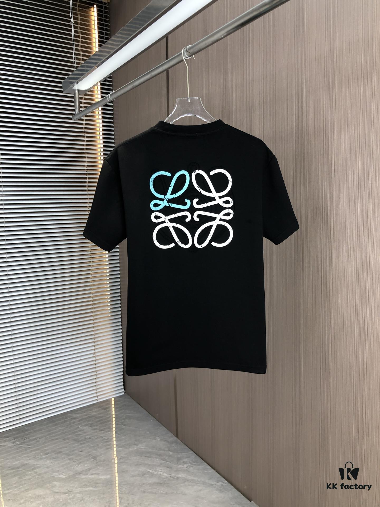 LOEWE 2025 Spring/Summer New Arrival Round Neck Short Sleeve T-Shirt with Laser-Burned Floral Print Effect, Made from 320g Double-Yarn Combed Cotton Fabric, Slightly Loose Fit, Soft and Substantial Fabric Texture, Unisex Design