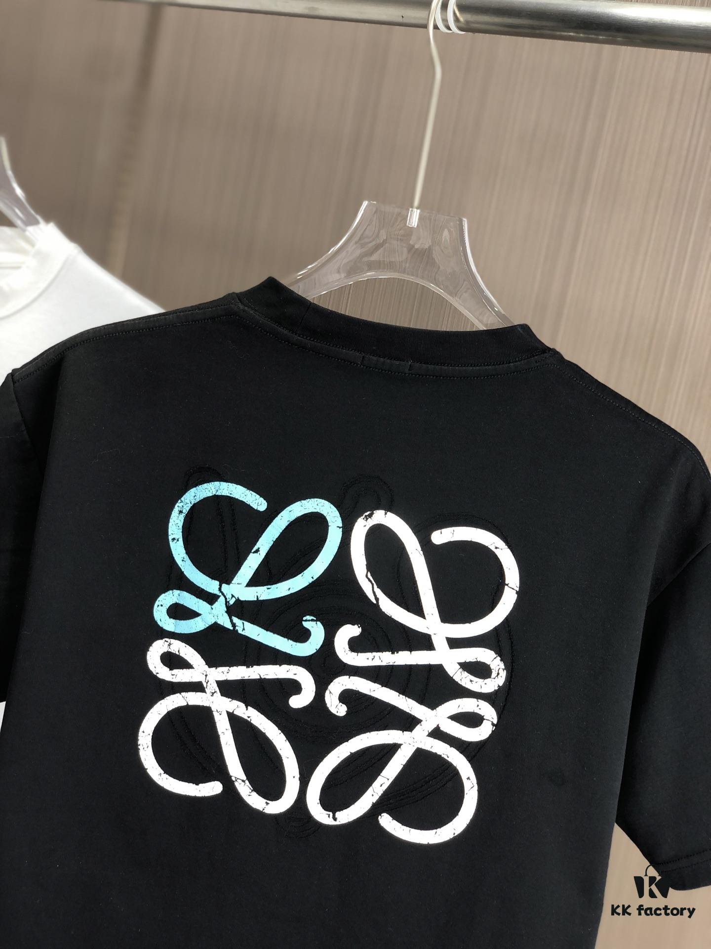 LOEWE 2025 Spring/Summer New Arrival Round Neck Short Sleeve T-Shirt with Laser-Burned Floral Print Effect, Made from 320g Double-Yarn Combed Cotton Fabric, Slightly Loose Fit, Soft and Substantial Fabric Texture, Unisex Design