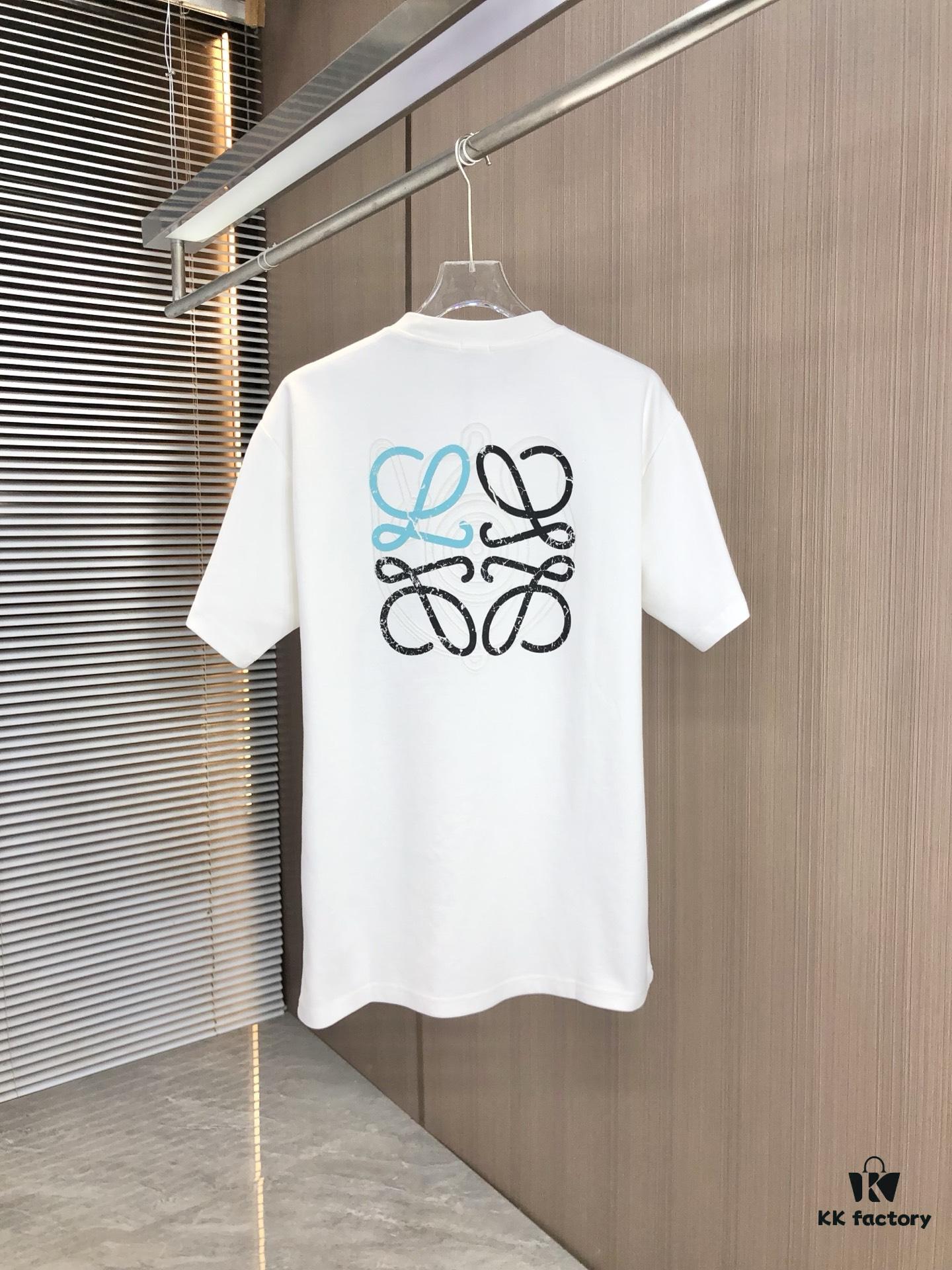 LOEW Loewe 2025 Spring/Summer New Arrival Round Neck Short Sleeve T-Shirt with Laser-Burned Floral Print Effect, Made from 320g Double-Yarn Combed Cotton Fabric, Slightly Relaxed Fit, Soft and Substantial Fabric Texture, Unisex Design