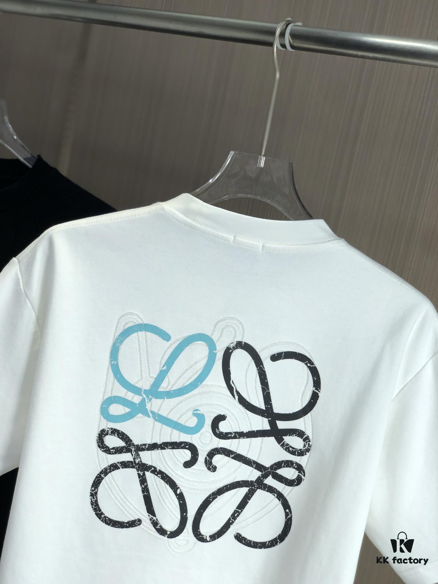 LOEW Loewe 2025 Spring/Summer New Arrival Round Neck Short Sleeve T-Shirt with Laser-Burned Floral Print Effect, Made from 320g Double-Yarn Combed Cotton Fabric, Slightly Relaxed Fit, Soft and Substantial Fabric Texture, Unisex Design