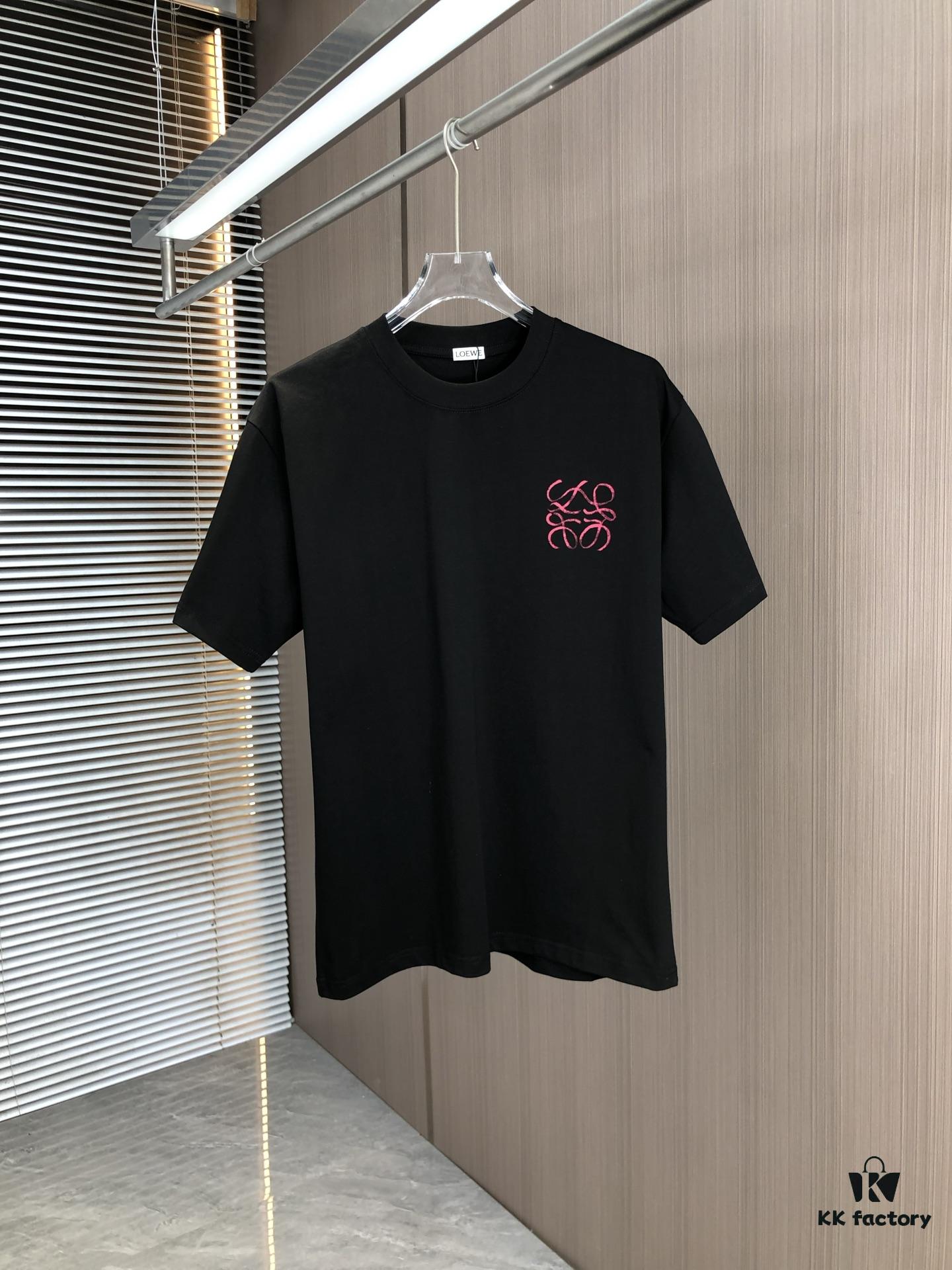 LOEW Loewe 2025 Spring/Summer New Arrival Round Neck Short Sleeve Hand-Painted Print High Grammage 320g Double-Yarn Combed Cotton Fabric Slightly Loose Fit Unisex