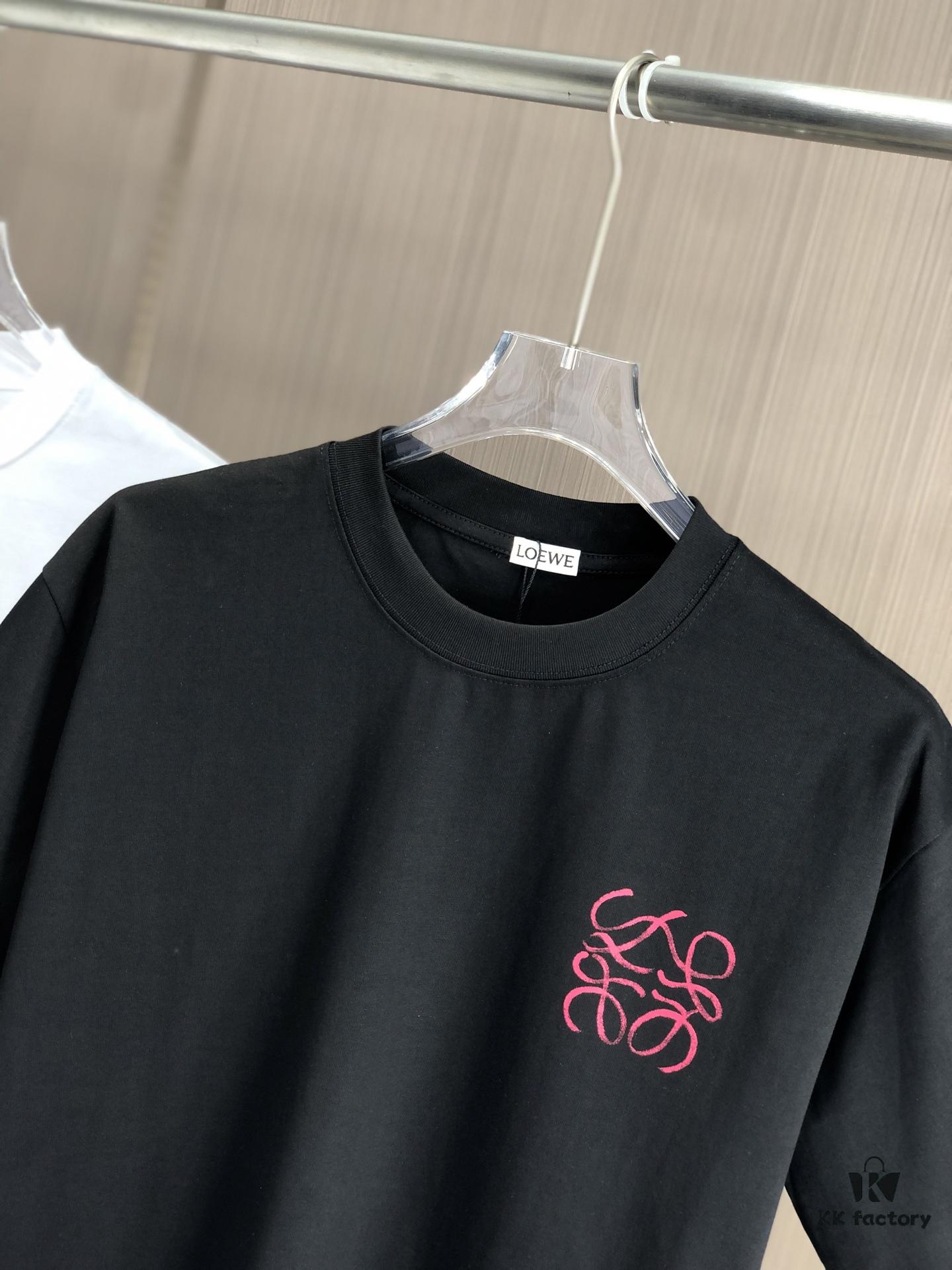 LOEW Loewe 2025 Spring/Summer New Arrival Round Neck Short Sleeve Hand-Painted Print High Grammage 320g Double-Yarn Combed Cotton Fabric Slightly Loose Fit Unisex