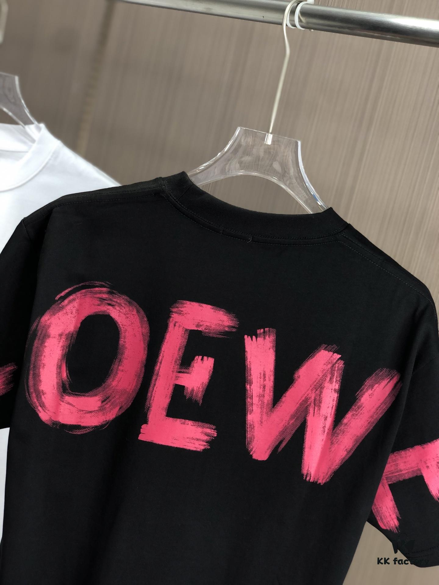 LOEW Loewe 2025 Spring/Summer New Arrival Round Neck Short Sleeve Hand-Painted Print High Grammage 320g Double-Yarn Combed Cotton Fabric Slightly Loose Fit Unisex