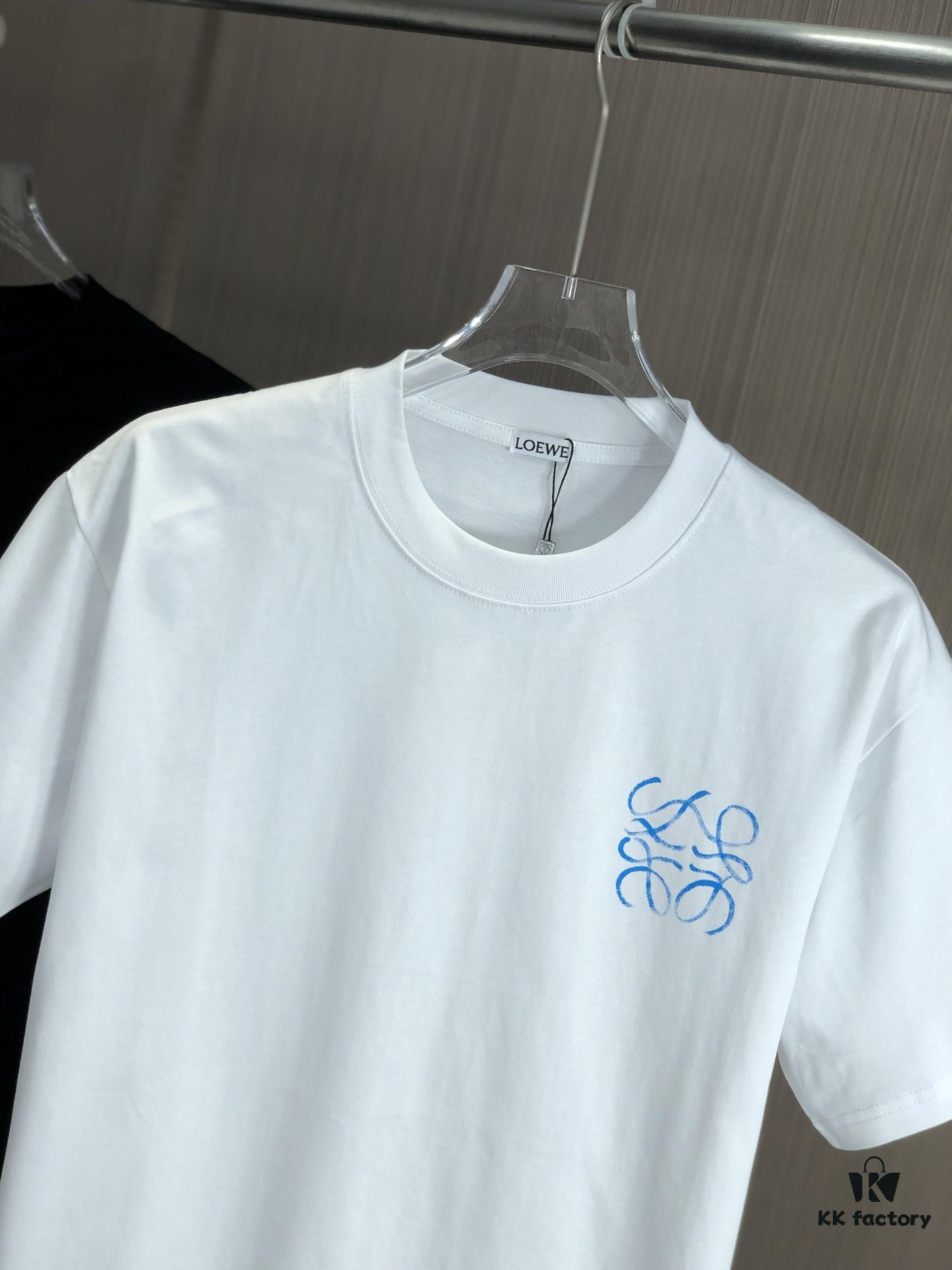 LOEW Loewe 2025 Spring/Summer New Arrival Round Neck Short Sleeve Hand-painted Print High Grammage 320g Double-combed Cotton Fabric Slightly Loose Fit Unisex