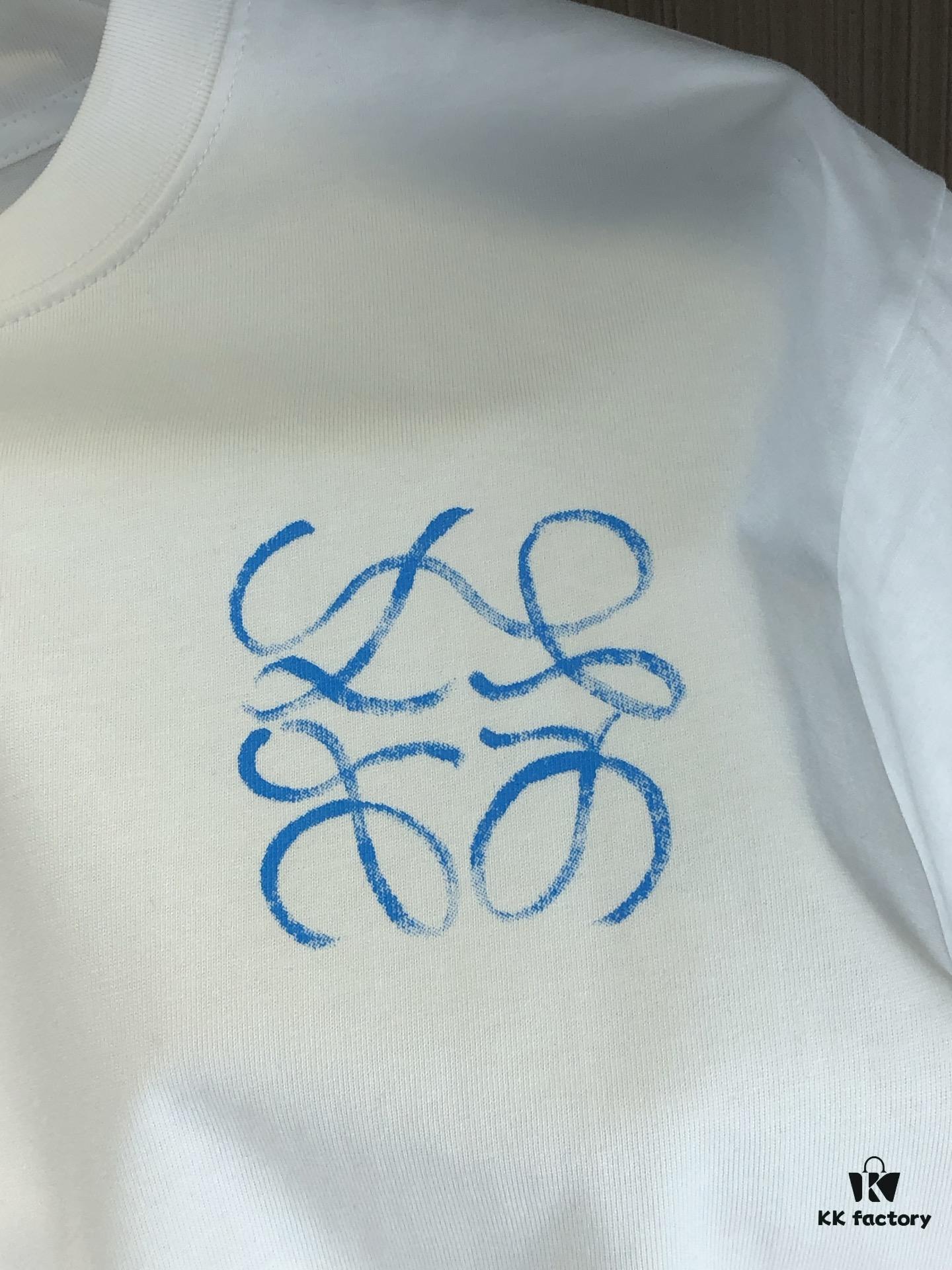 LOEW Loewe 2025 Spring/Summer New Arrival Round Neck Short Sleeve Hand-painted Print High Grammage 320g Double-combed Cotton Fabric Slightly Loose Fit Unisex