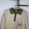 New Loewe Colorblock Embroidered Collar Preppy Polo Knit Cardigan with Side Slits