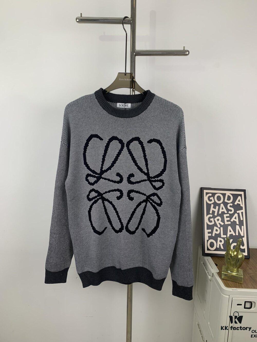 New LOEWE 22SS Exquisite Heather Gray Jacquard Crew Neck Sweater