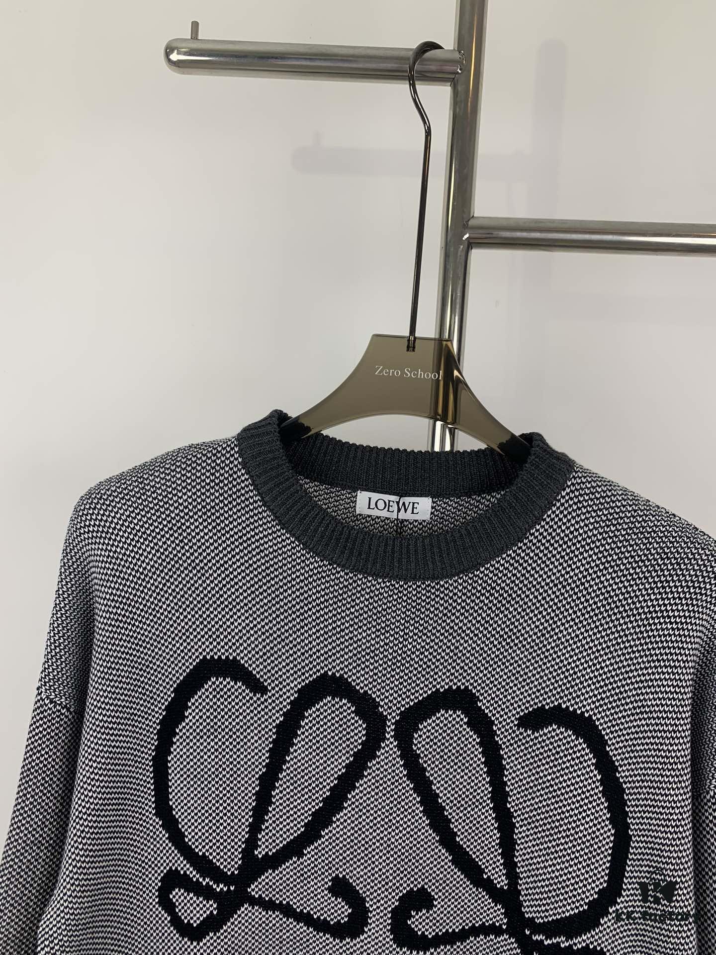 New LOEWE 22SS Exquisite Heather Gray Jacquard Crew Neck Sweater