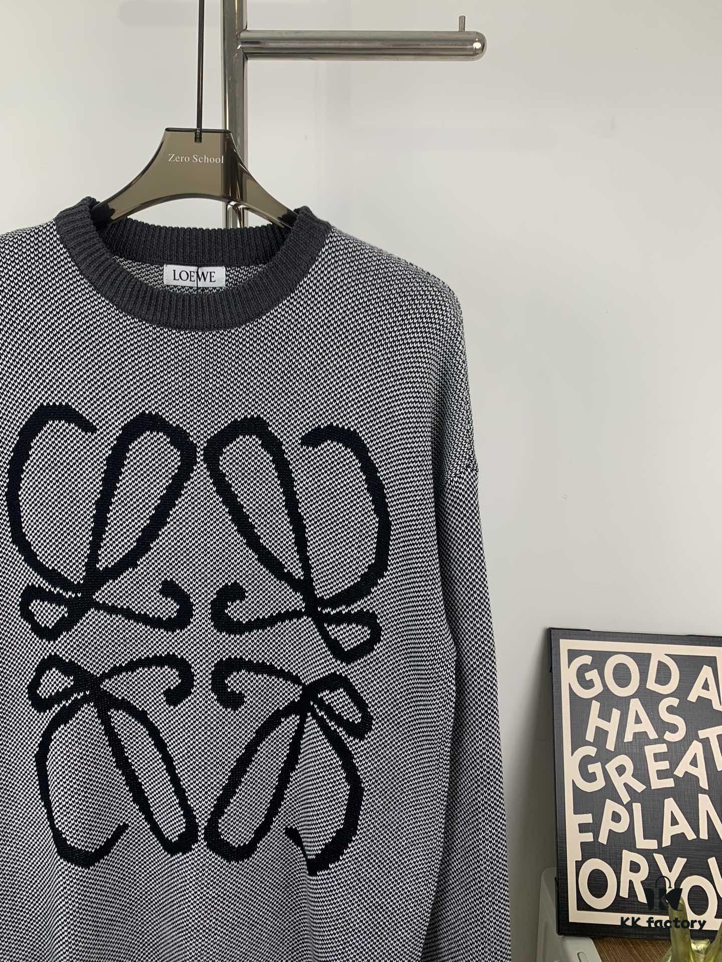 New LOEWE 22SS Exquisite Heather Gray Jacquard Crew Neck Sweater