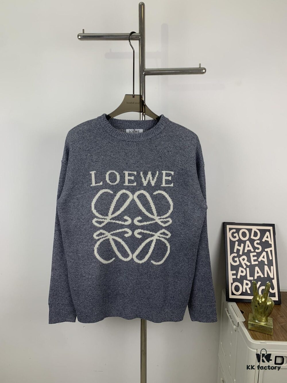 New LOEWE 22SS Exquisite Heather Gray Jacquard Round-Neck Sweater