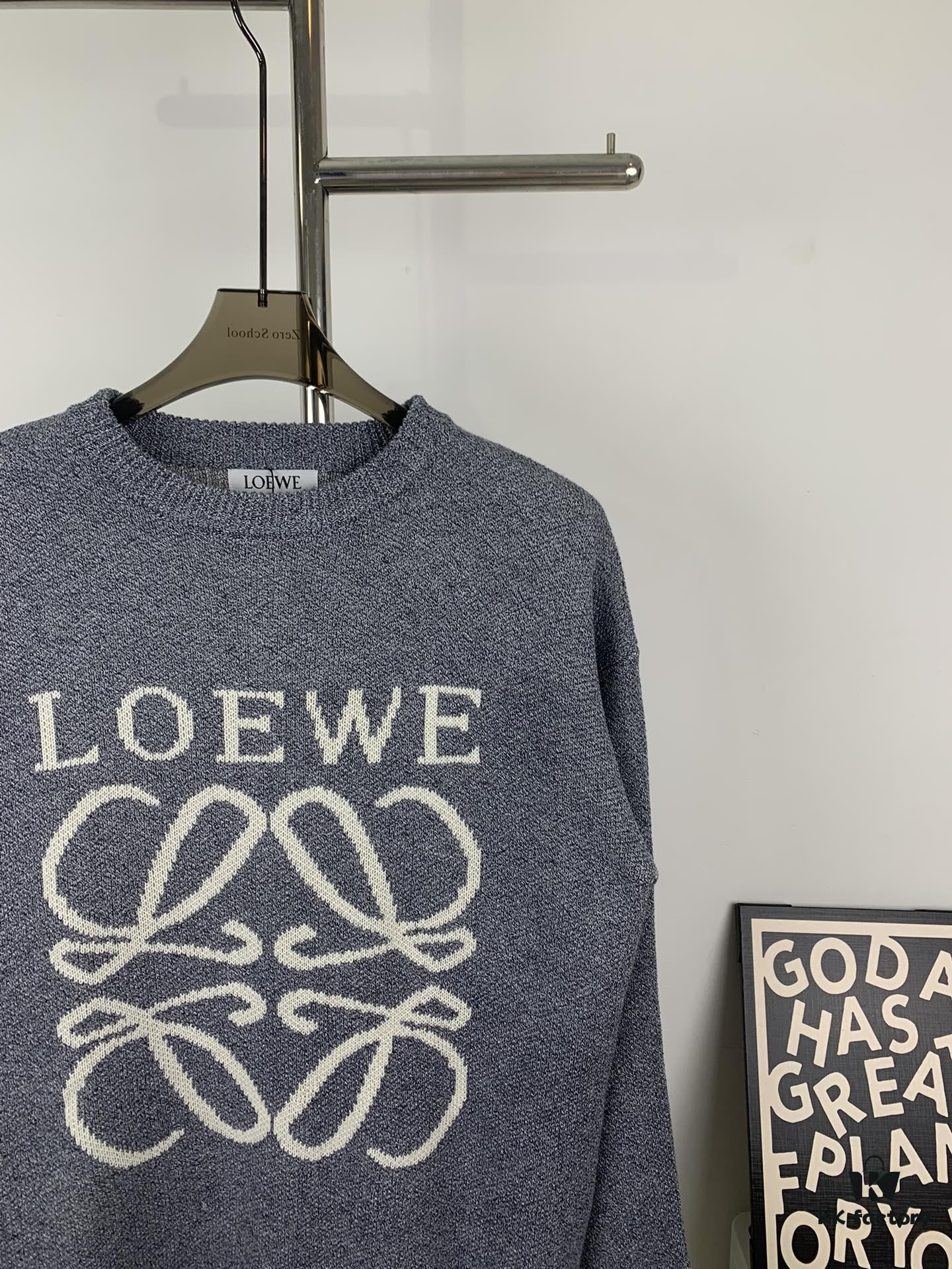 New LOEWE 22SS Exquisite Heather Gray Jacquard Round-Neck Sweater