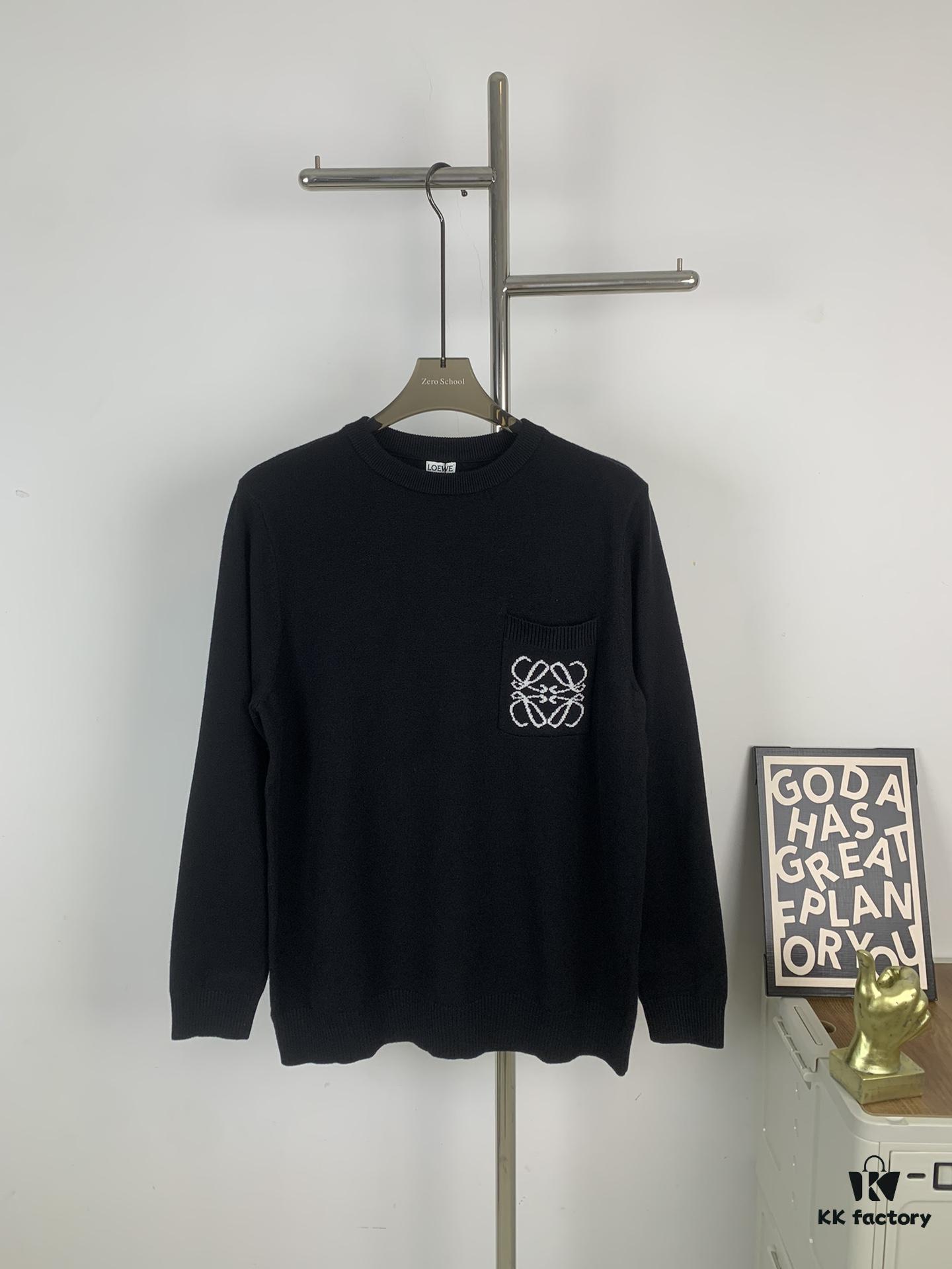 Loewe New Autumn-Winter Jacquard Pocket Knit Pullover Hoodie