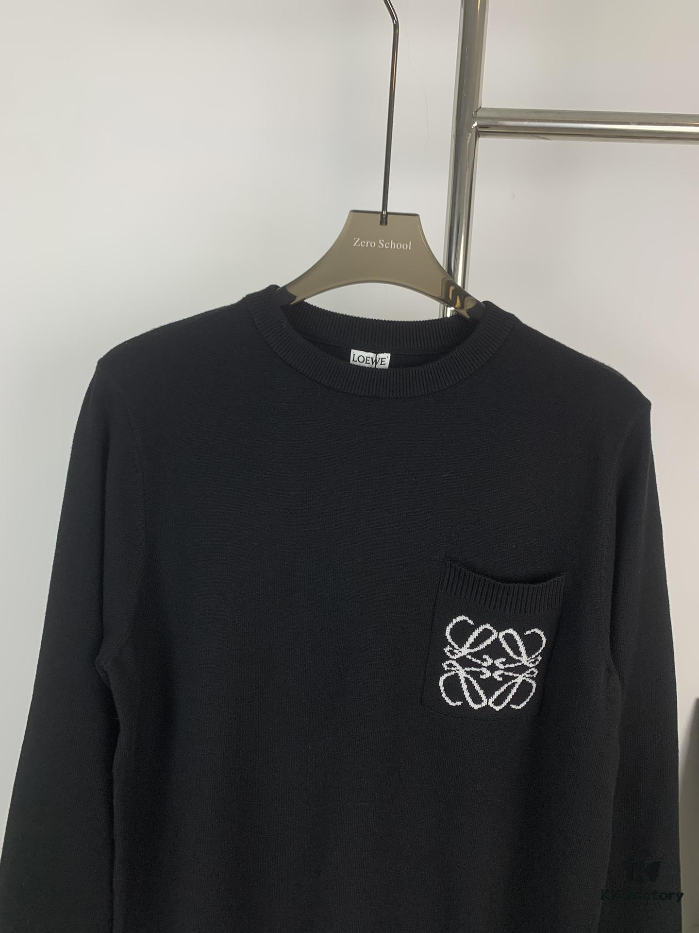 Loewe New Autumn-Winter Jacquard Pocket Knit Pullover Hoodie