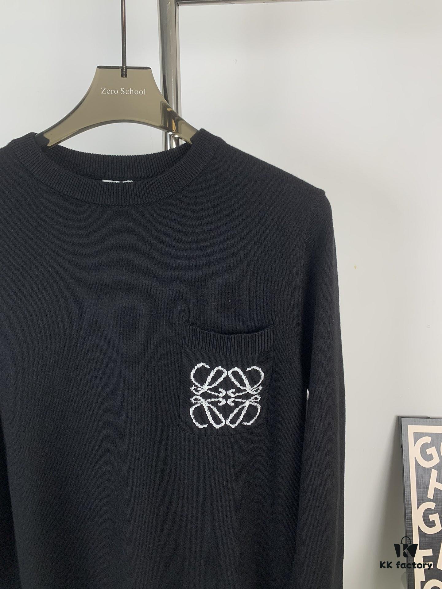 Loewe New Autumn-Winter Jacquard Pocket Knit Pullover Hoodie