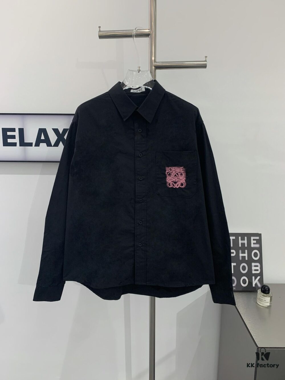 New Loewe Fluorescent Pink Embroidered Logo Pocket Button Shirt