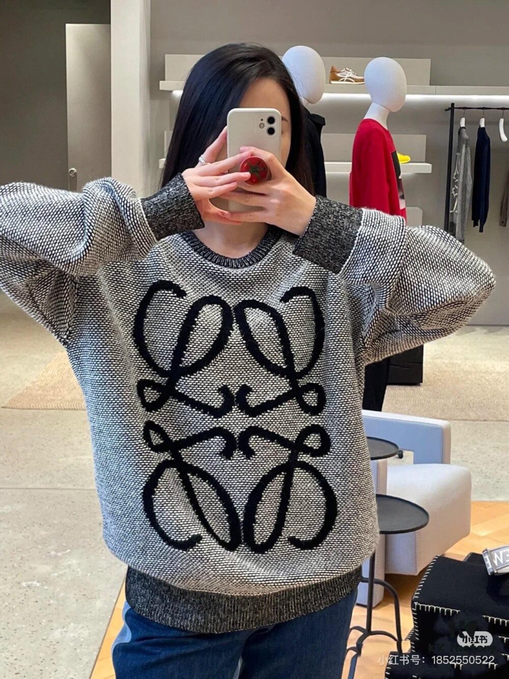 LOEWE Crew Neck Knit Sweater with Classic Chest Logo Unisex Casual Pullover