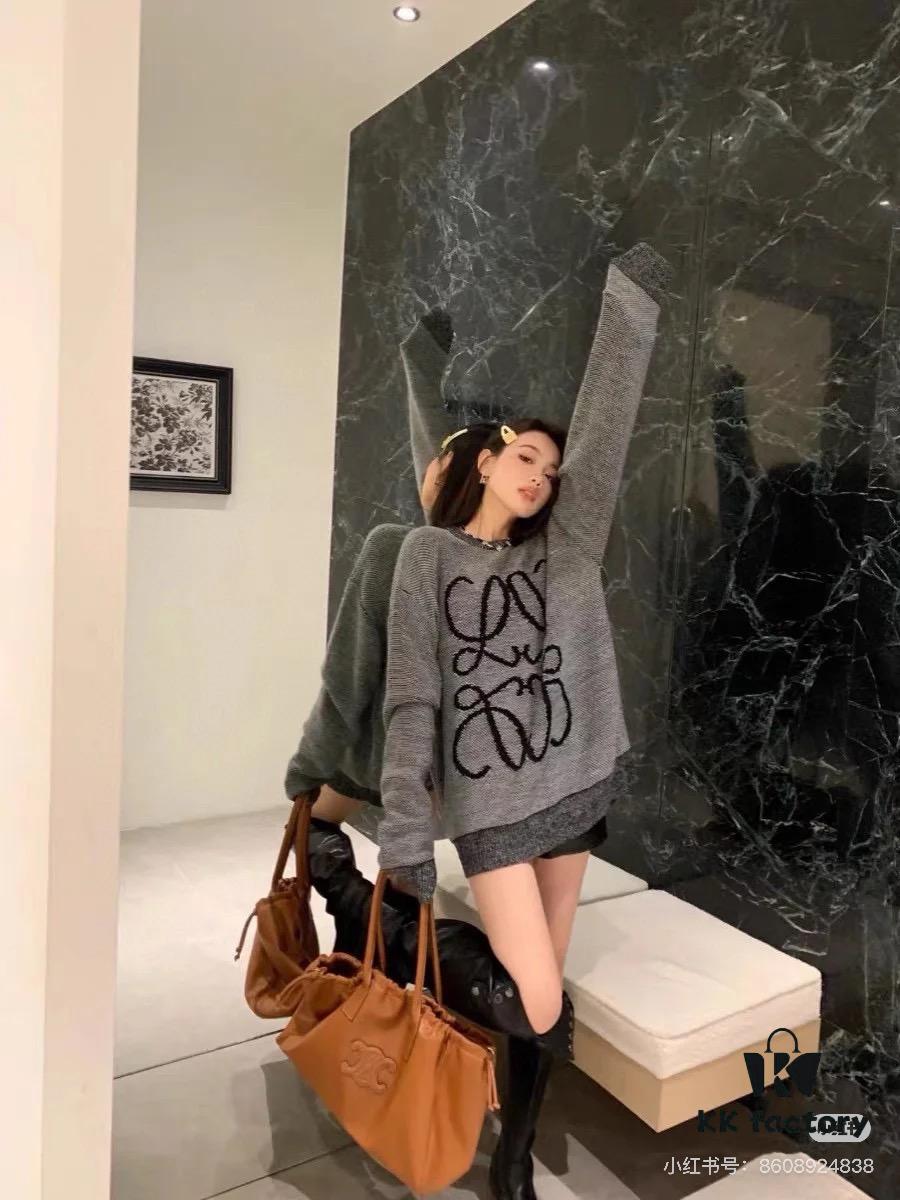 LOEWE Crew Neck Knit Sweater with Classic Chest Logo Unisex Casual Pullover