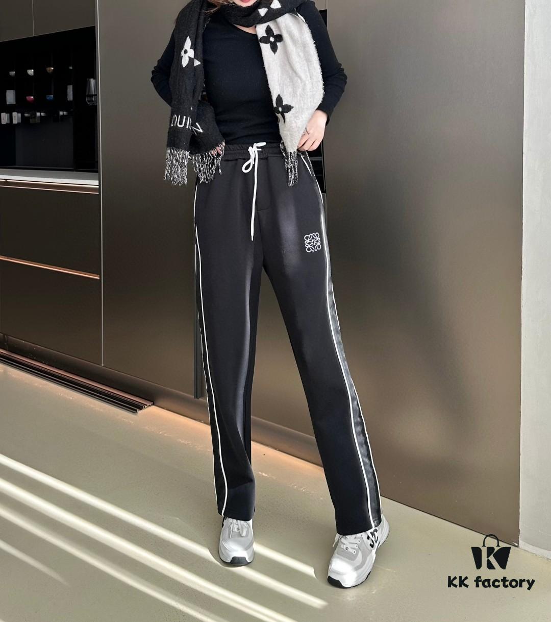 LOEWE New Arrivals Letter Embroidery Woven Straight Sweatpants Unisex Casual Long Pants
