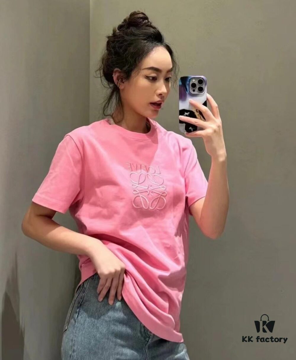 Loewe 2025 Newest Short-Sleeve T-Shirt, Stylish and Minimalist Design with Embroidered Logo on Chest, Premium Cotton Fabric, Comfortable and Trendy Cut