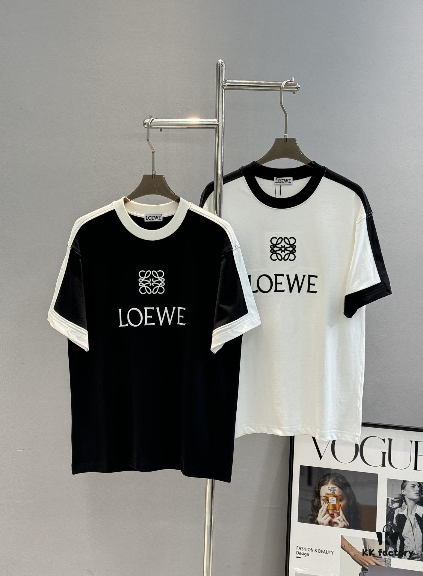 Loewe New 25s Unisex T-Shirt, Patchwork Design, Color-Blocked, 280g Premium Cotton Fabric, Soft and Comfortable, 3D Embroidery on Chest, Stylish and Unique, Original Customization with Complete Triple Labels