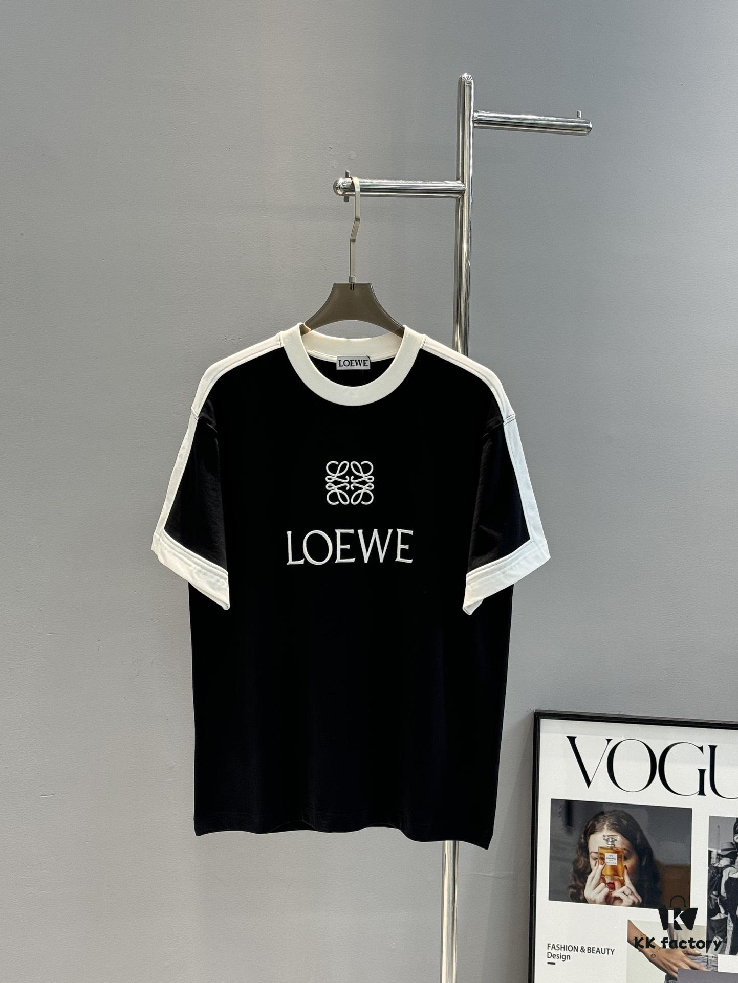 Loewe New 25s Unisex T-Shirt, Patchwork Design, Color-Blocked, 280g Premium Cotton Fabric, Soft and Comfortable, 3D Embroidery on Chest, Stylish and Unique, Original Customization with Complete Triple Labels