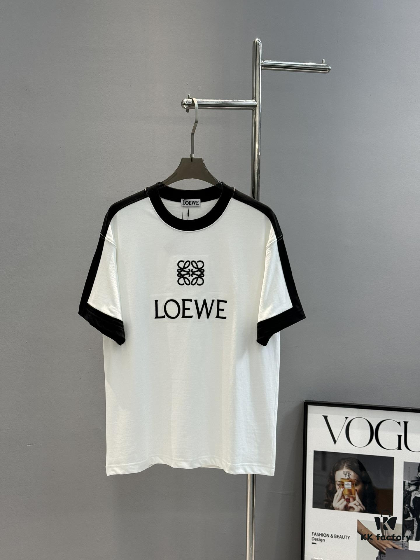 Loewe New 25s Unisex T-Shirt, Patchwork Design, Color-Blocked, 280g Premium Cotton Fabric, Soft and Comfortable, 3D Embroidery on Chest, Stylish and Unique, Original Customization with Complete Triple Labels