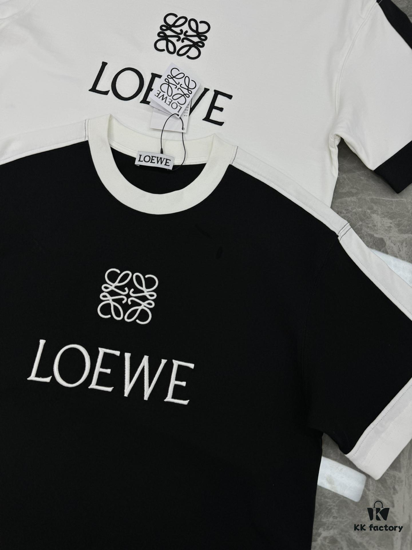 Loewe New 25s Unisex T-Shirt, Patchwork Design, Color-Blocked, 280g Premium Cotton Fabric, Soft and Comfortable, 3D Embroidery on Chest, Stylish and Unique, Original Customization with Complete Triple Labels