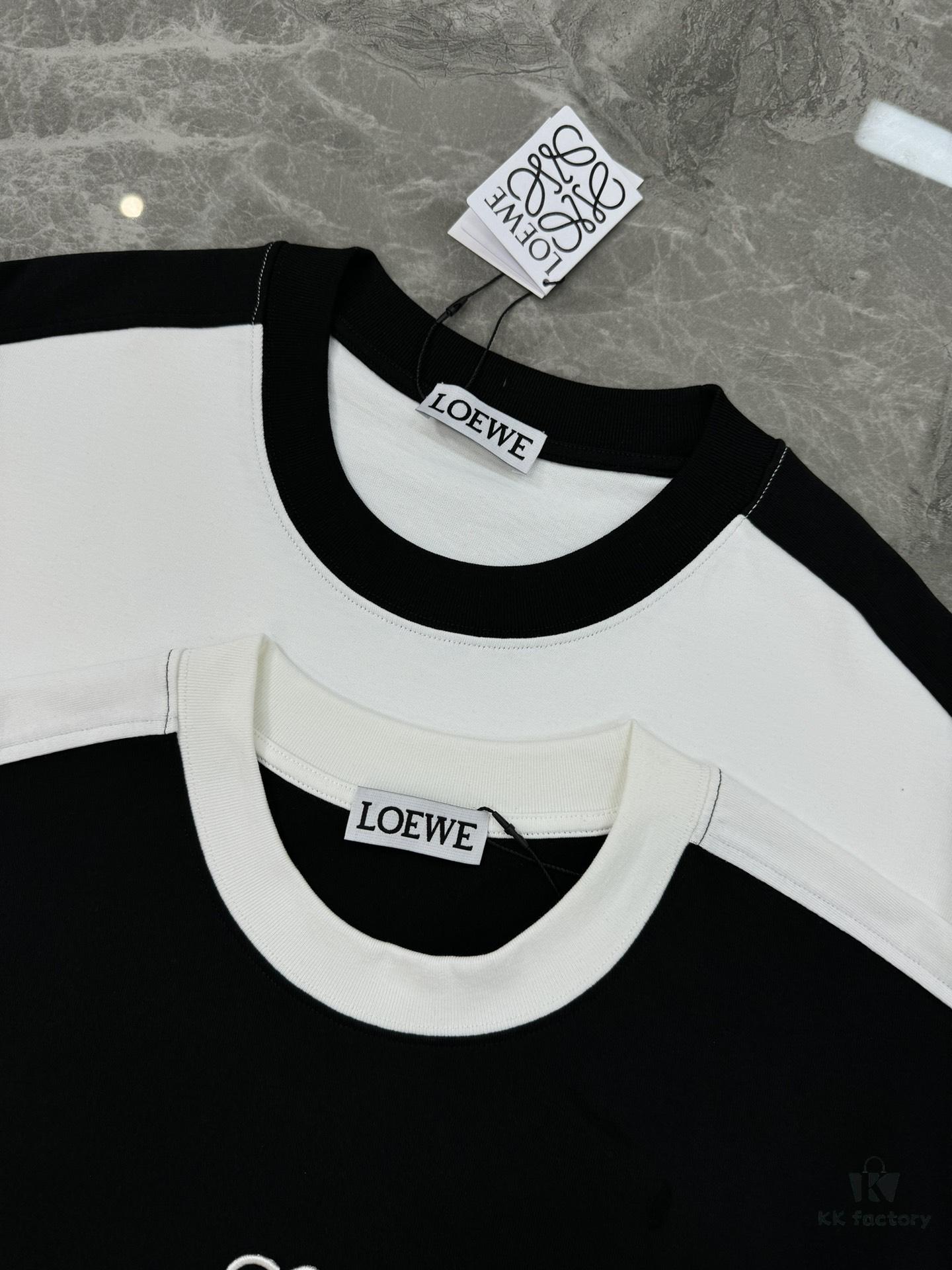 Loewe New 25s Unisex T-Shirt, Patchwork Design, Color-Blocked, 280g Premium Cotton Fabric, Soft and Comfortable, 3D Embroidery on Chest, Stylish and Unique, Original Customization with Complete Triple Labels