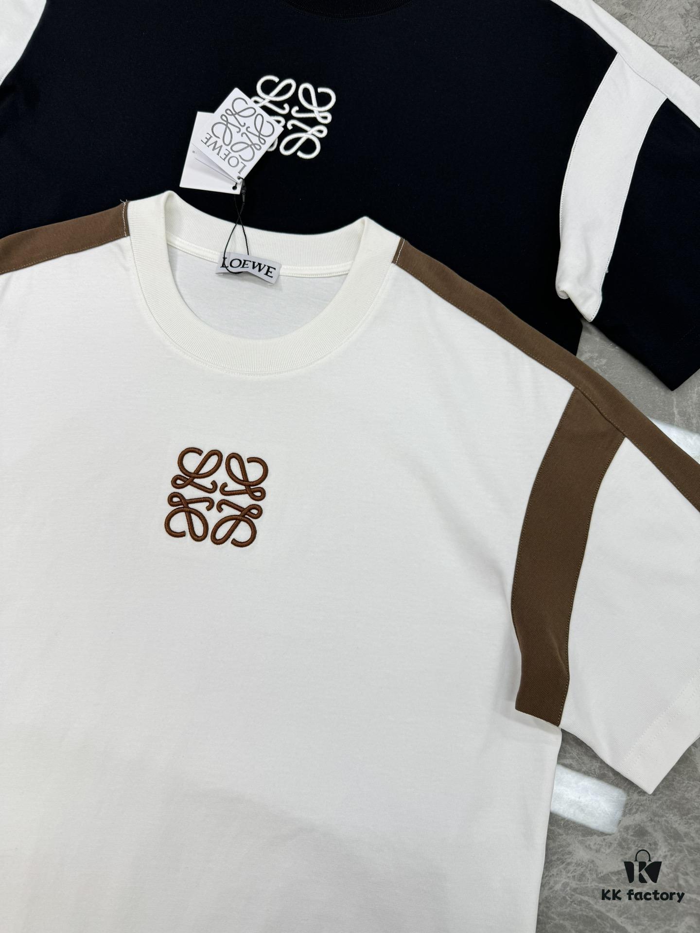 Loewe 25s New Arrival T-Shirt, Unisex, Panel Design, Color-Block Style, 280g Premium Cotton Fabric, Soft and Comfortable, 3D Embroidered Logo on Chest, Fashionable and Unique, Original Customized Version with Complete Triple Labels, Perfect for Men and Women