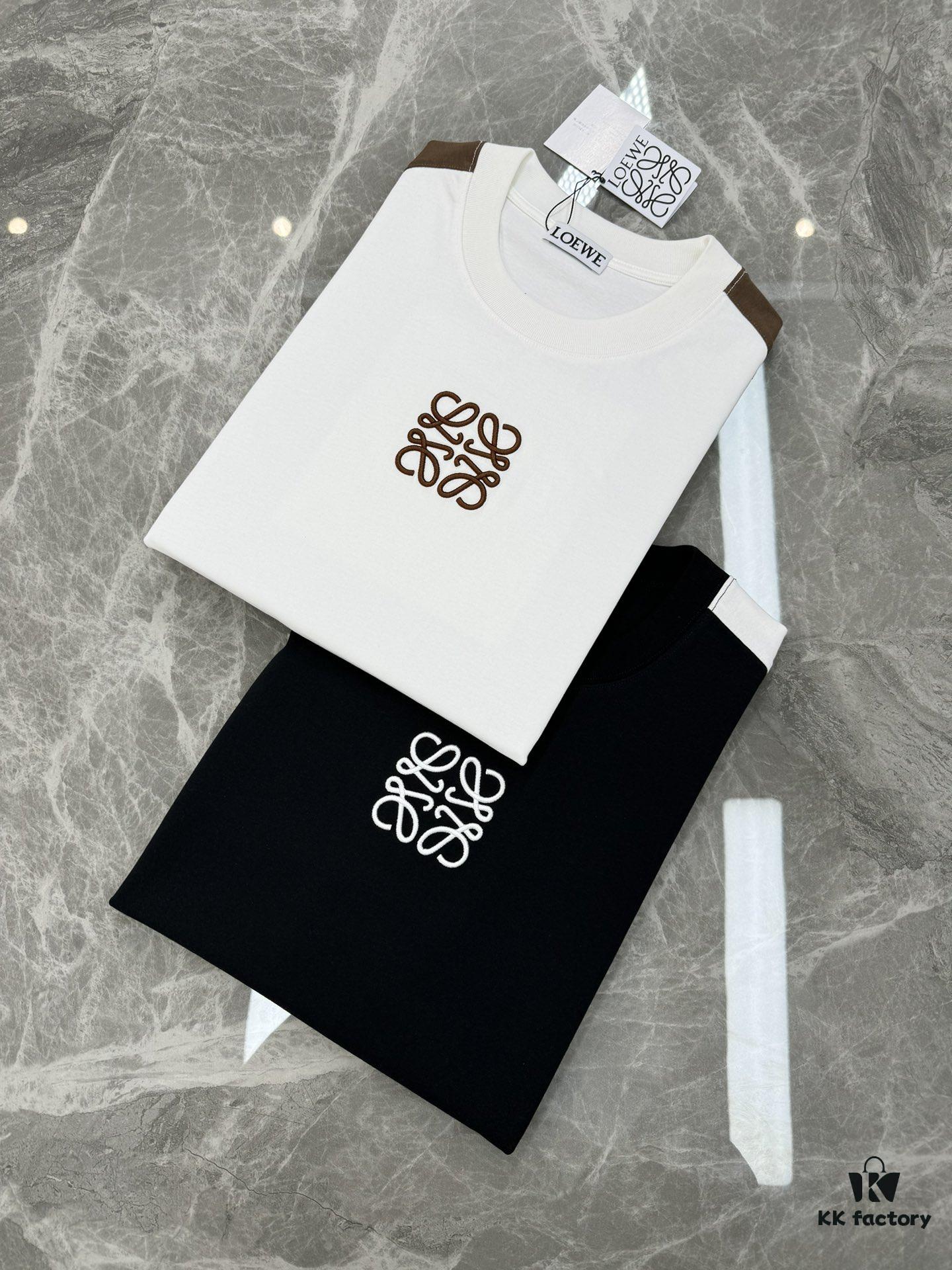 Loewe 25s New Arrival T-Shirt, Unisex, Panel Design, Color-Block Style, 280g Premium Cotton Fabric, Soft and Comfortable, 3D Embroidered Logo on Chest, Fashionable and Unique, Original Customized Version with Complete Triple Labels, Perfect for Men and Women