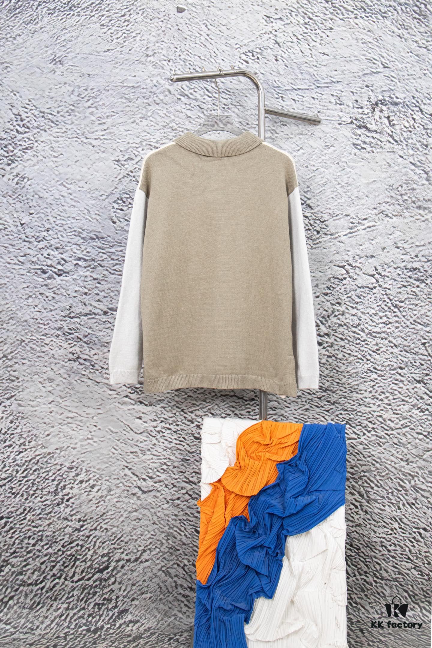 New Loewe Colorblock Embroidered Collar Preppy Polo Knit Sweater with Slits