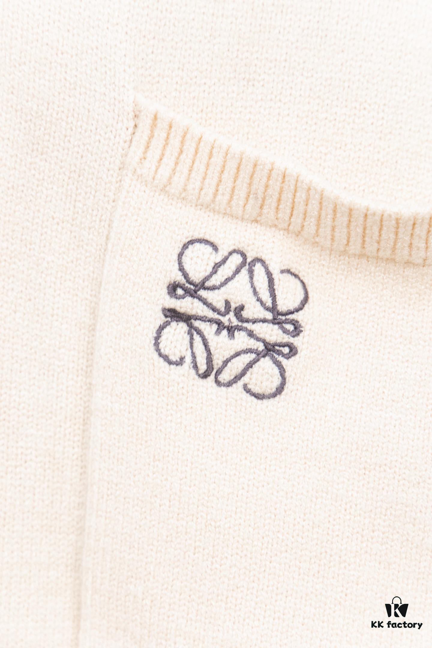 New Loewe Colorblock Embroidered Collar Preppy Polo Knit Sweater with Slits