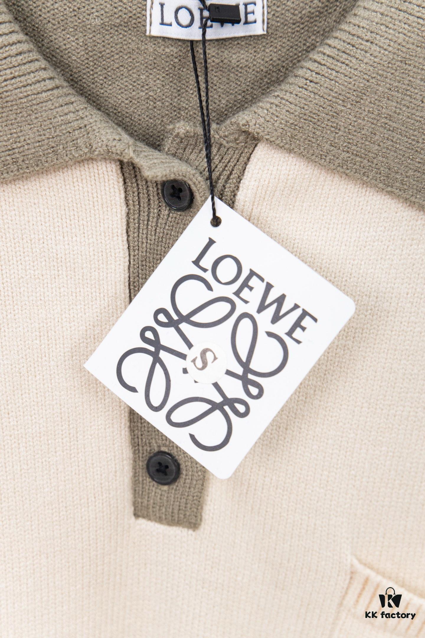 New Loewe Colorblock Embroidered Collar Preppy Polo Knit Sweater with Slits