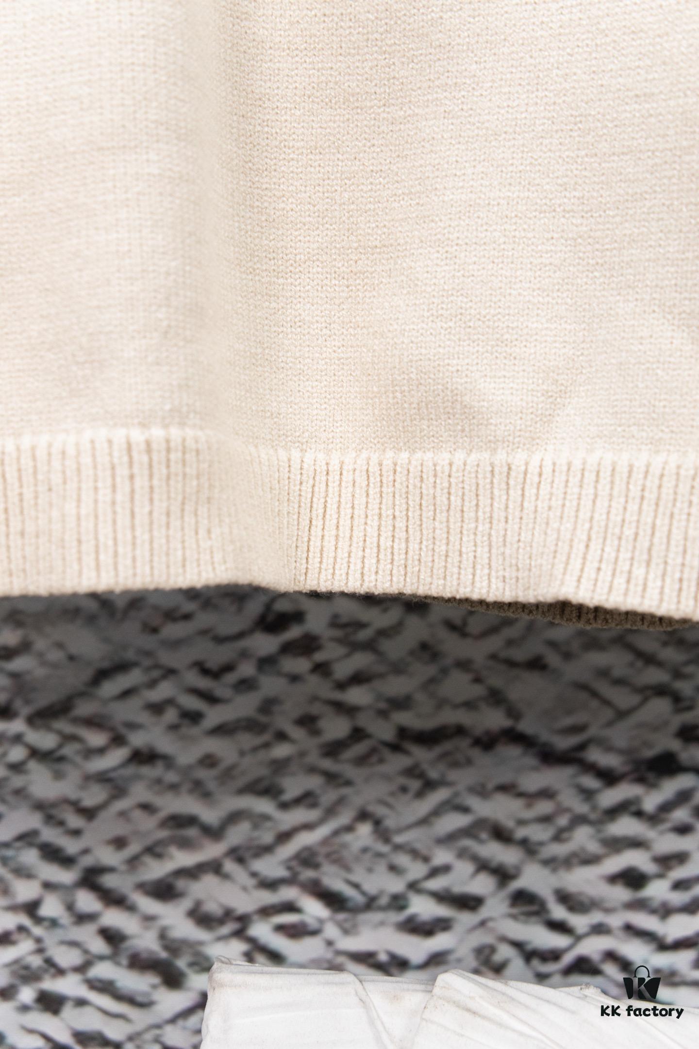 New Loewe Colorblock Embroidered Collar Preppy Polo Knit Sweater with Slits