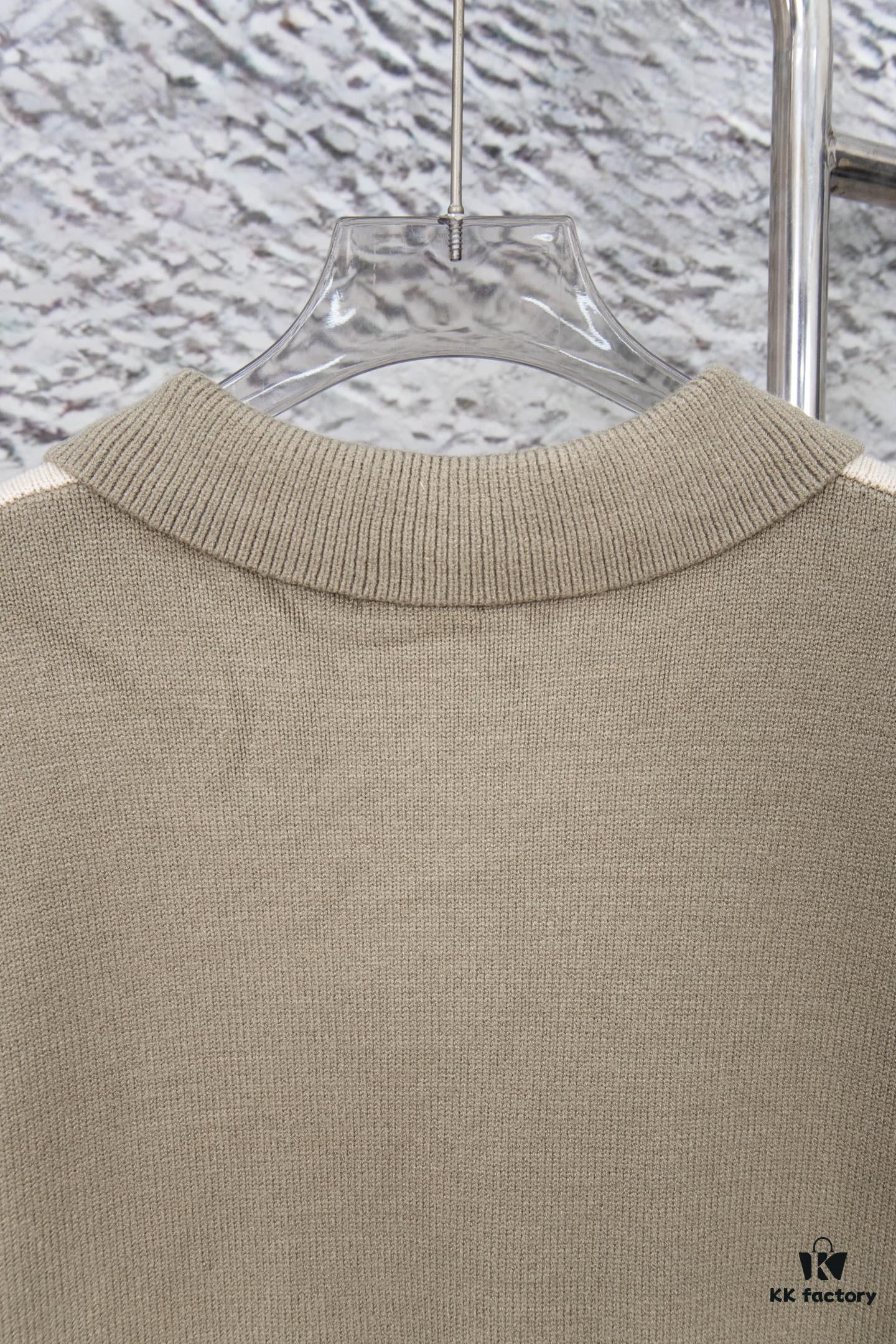 New Loewe Colorblock Embroidered Collar Preppy Polo Knit Sweater with Slits