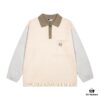 New Loewe Colorblock Embroidered Collar Preppy Polo Knit Sweater with Side Slits