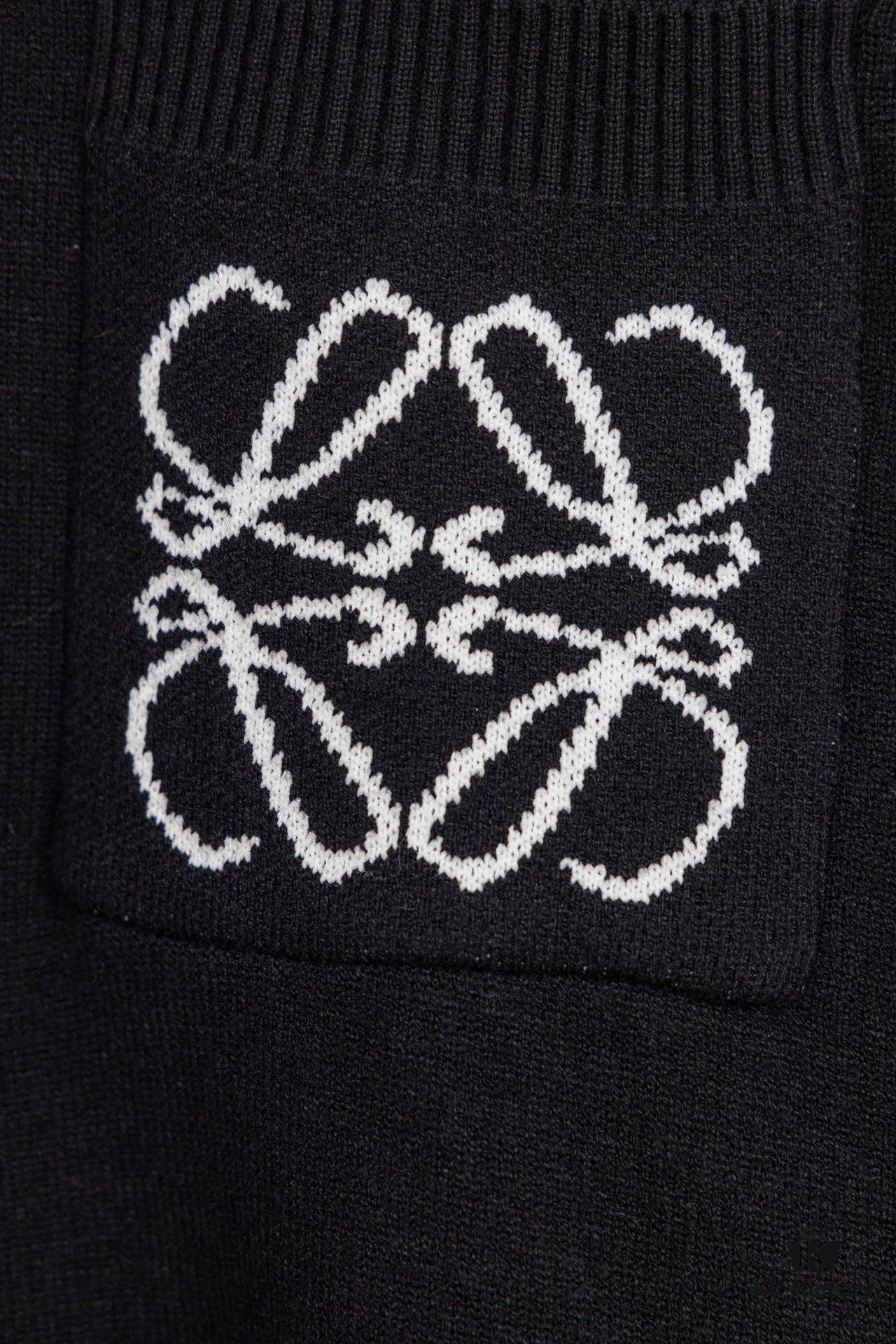 Loewe New Autumn-Winter Jacquard Pocket Knit Pullover Hoodie