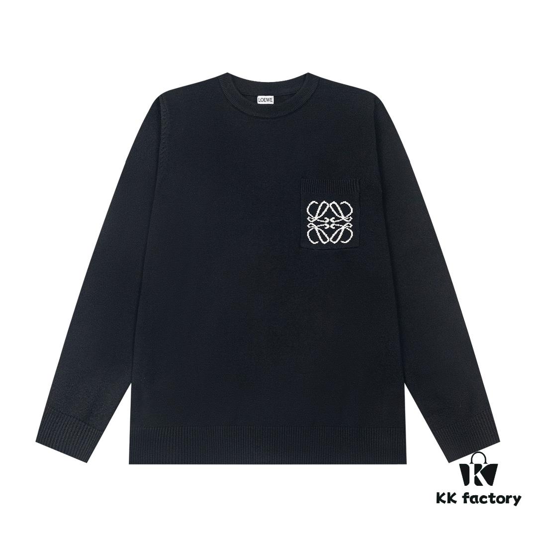 Loewe New Autumn-Winter Jacquard Pocket Knit Pullover Hoodie