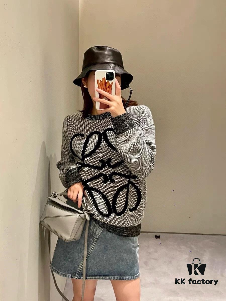 New LOEWE 22SS Exquisite Heather Gray Jacquard Crewneck Sweater Y002