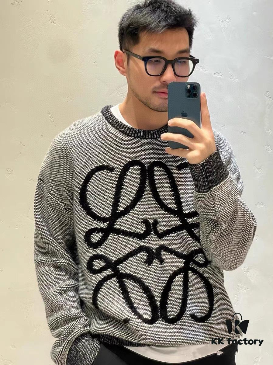 New LOEWE 22SS Exquisite Heather Gray Jacquard Crewneck Sweater Y002