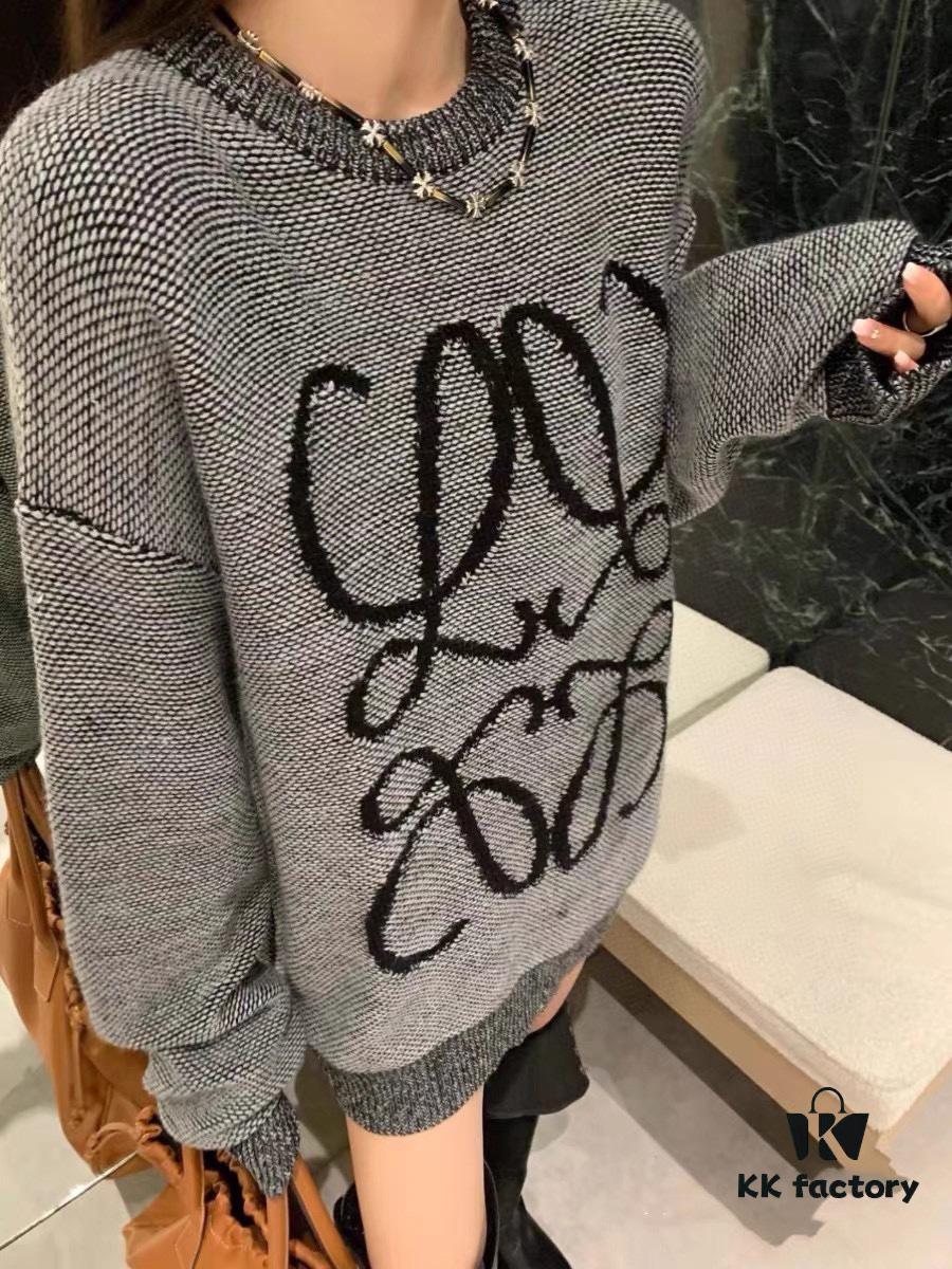 New LOEWE 22SS Exquisite Heather Gray Jacquard Crewneck Sweater Y002