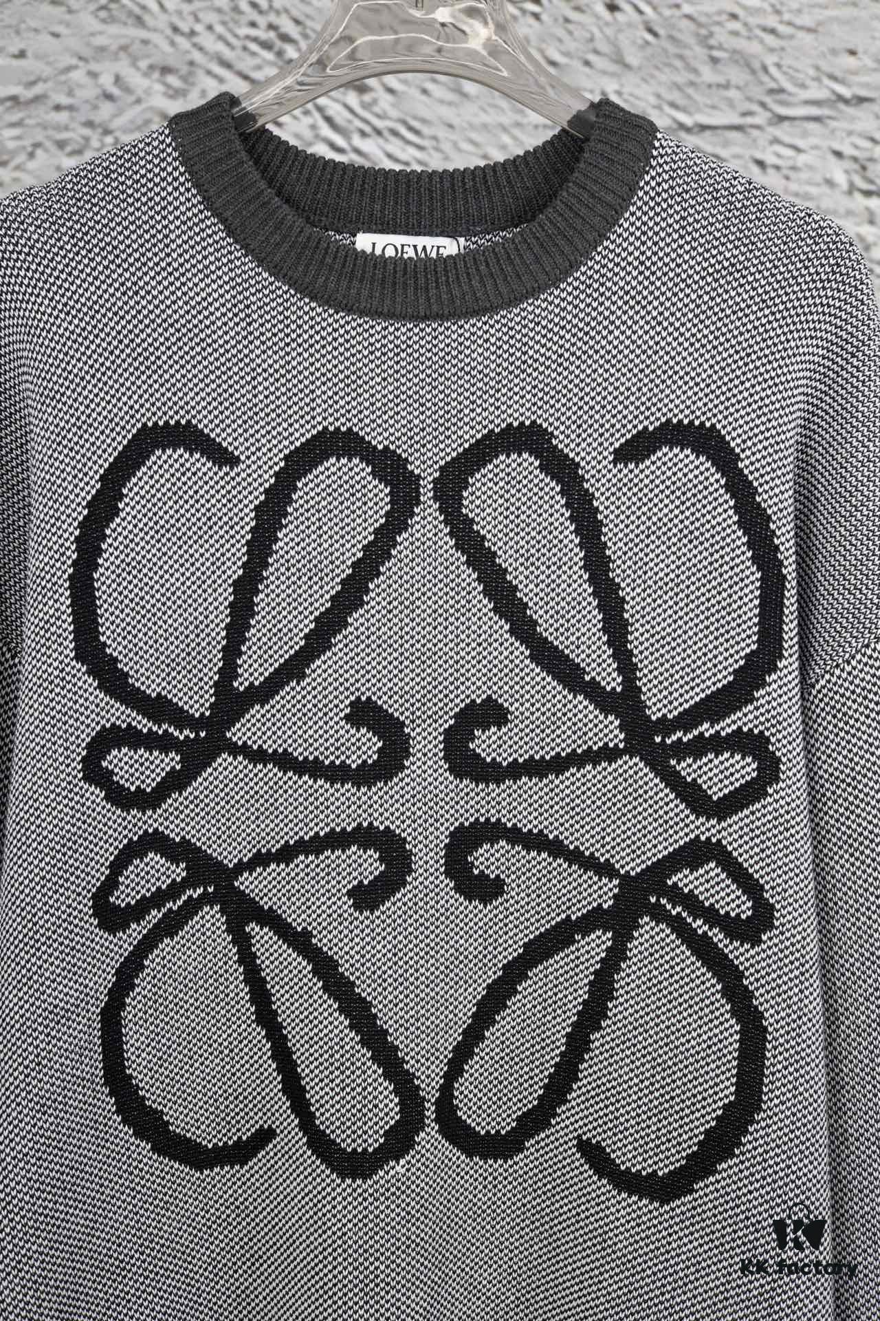 New LOEWE 22SS Beautiful Heather Gray Jacquard Crew Neck Sweater Y002