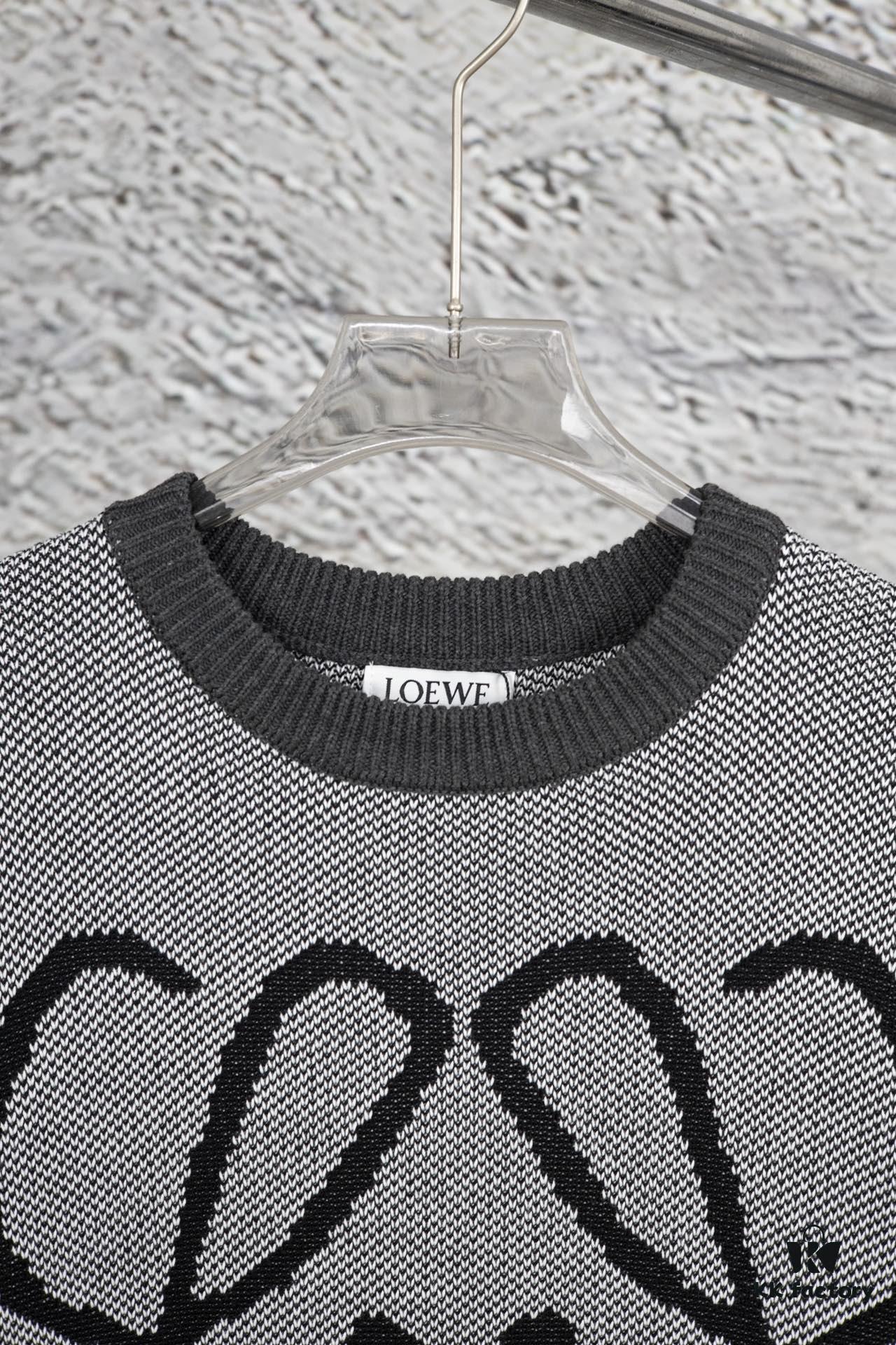 New LOEWE 22SS Beautiful Heather Gray Jacquard Crew Neck Sweater Y002