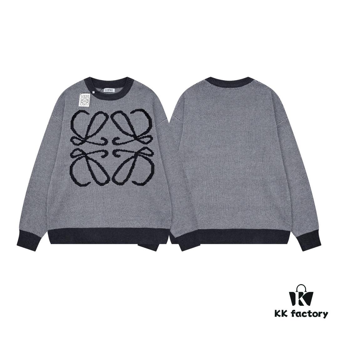 New LOEWE 22SS Exquisite Heather Gray Jacquard Crew Neck Sweater Y002