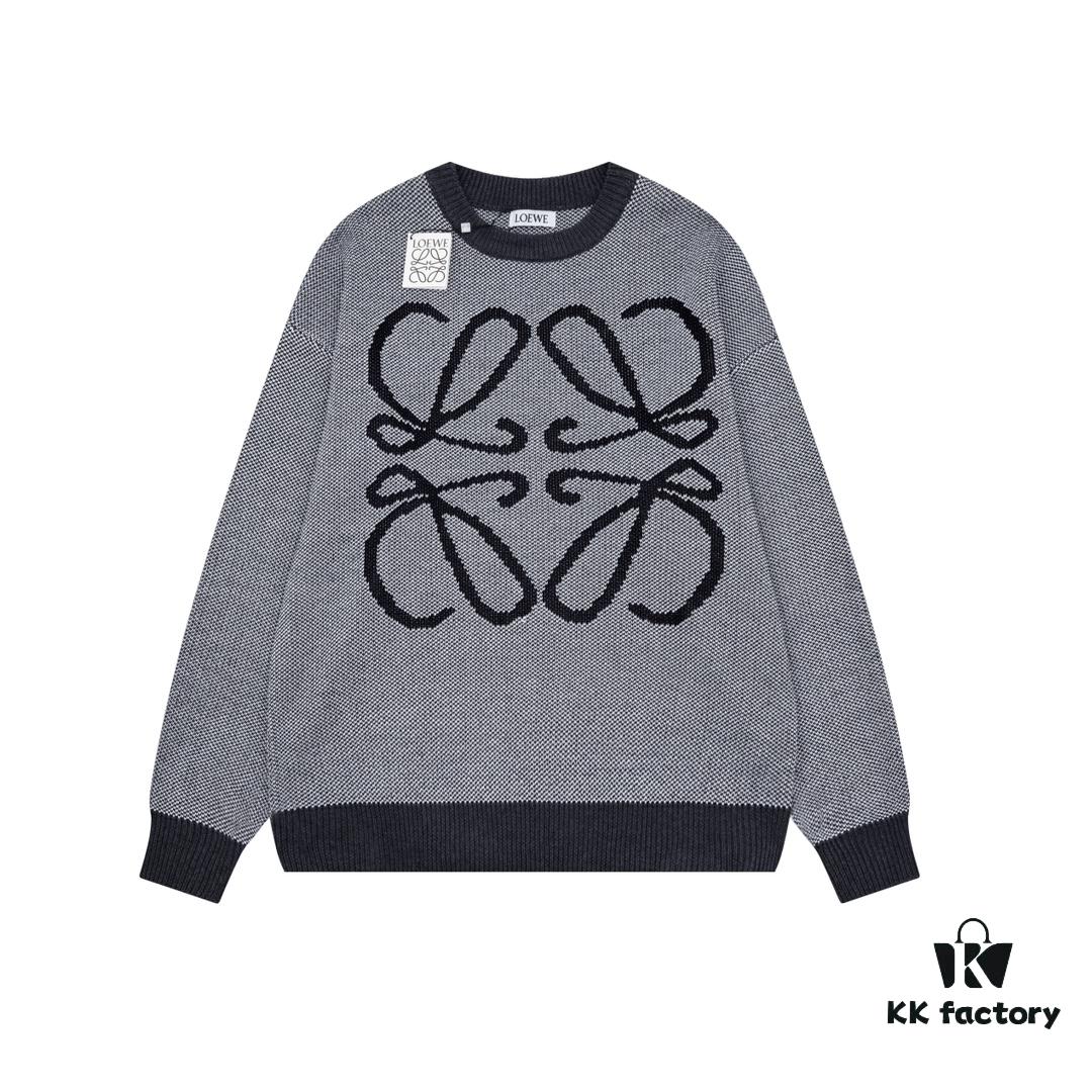 New LOEWE 22SS Exquisite Heather Gray Jacquard Crew Neck Sweater Y002