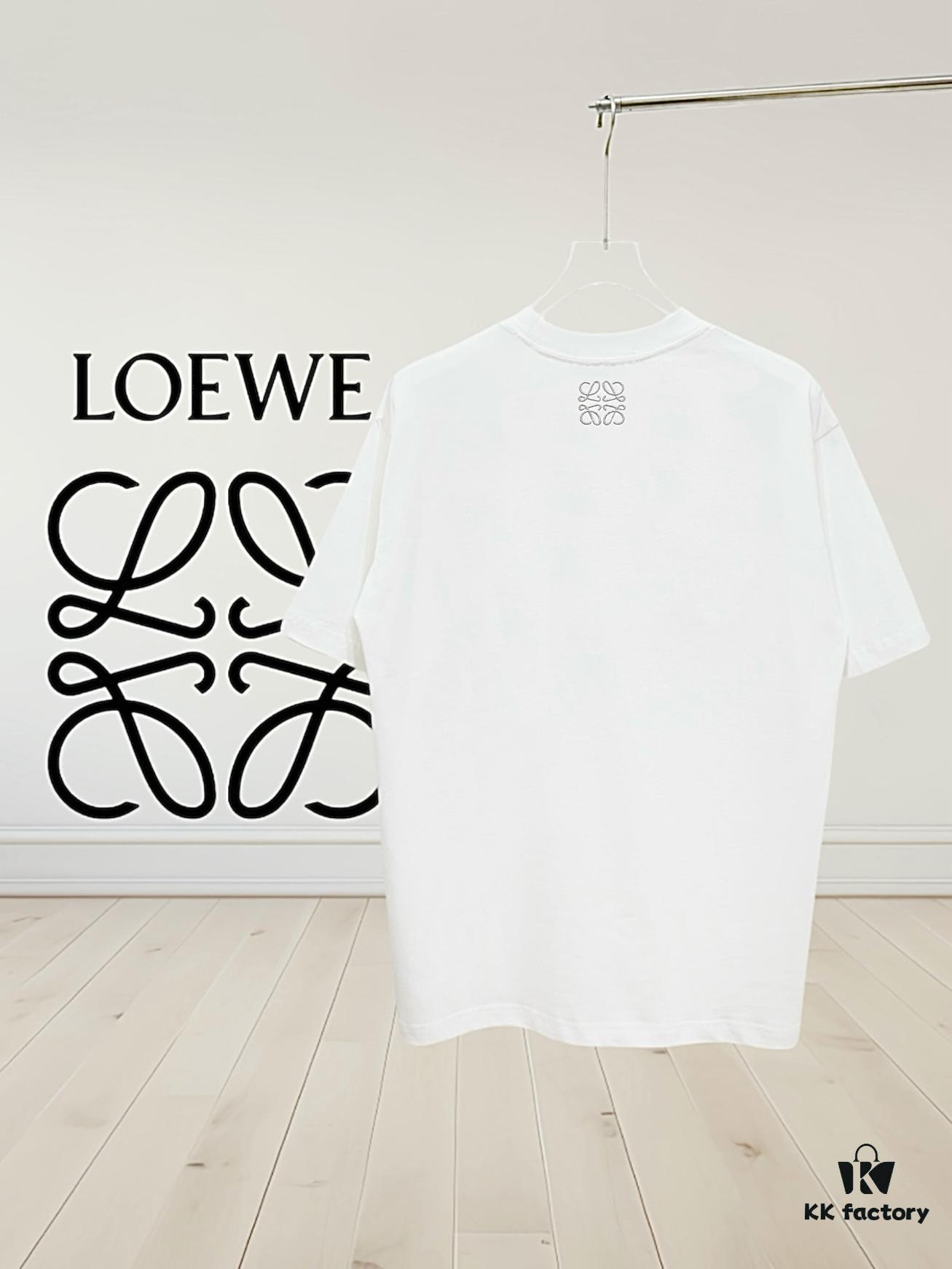 High-Quality Loewe 25SS Spring/Summer Collection Loewe x Suna Fujita Collaboration Embroidered Round-Neck Short-Sleeve T-Shirt with Contrast Logo and Cartoon Rabbit Design