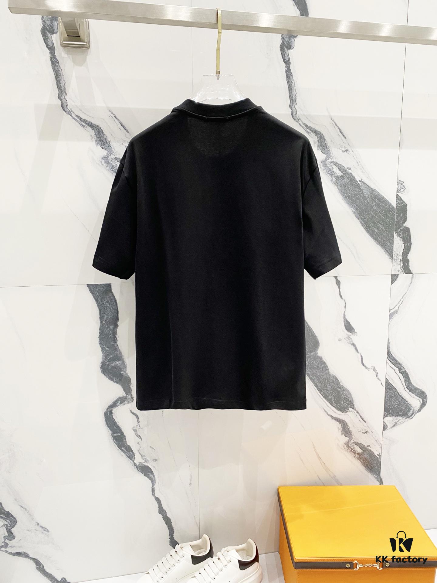 LOEWE 320g Crew Neck Short Sleeve T-Shirt, Solid Color with Embroidered Logo on Chest