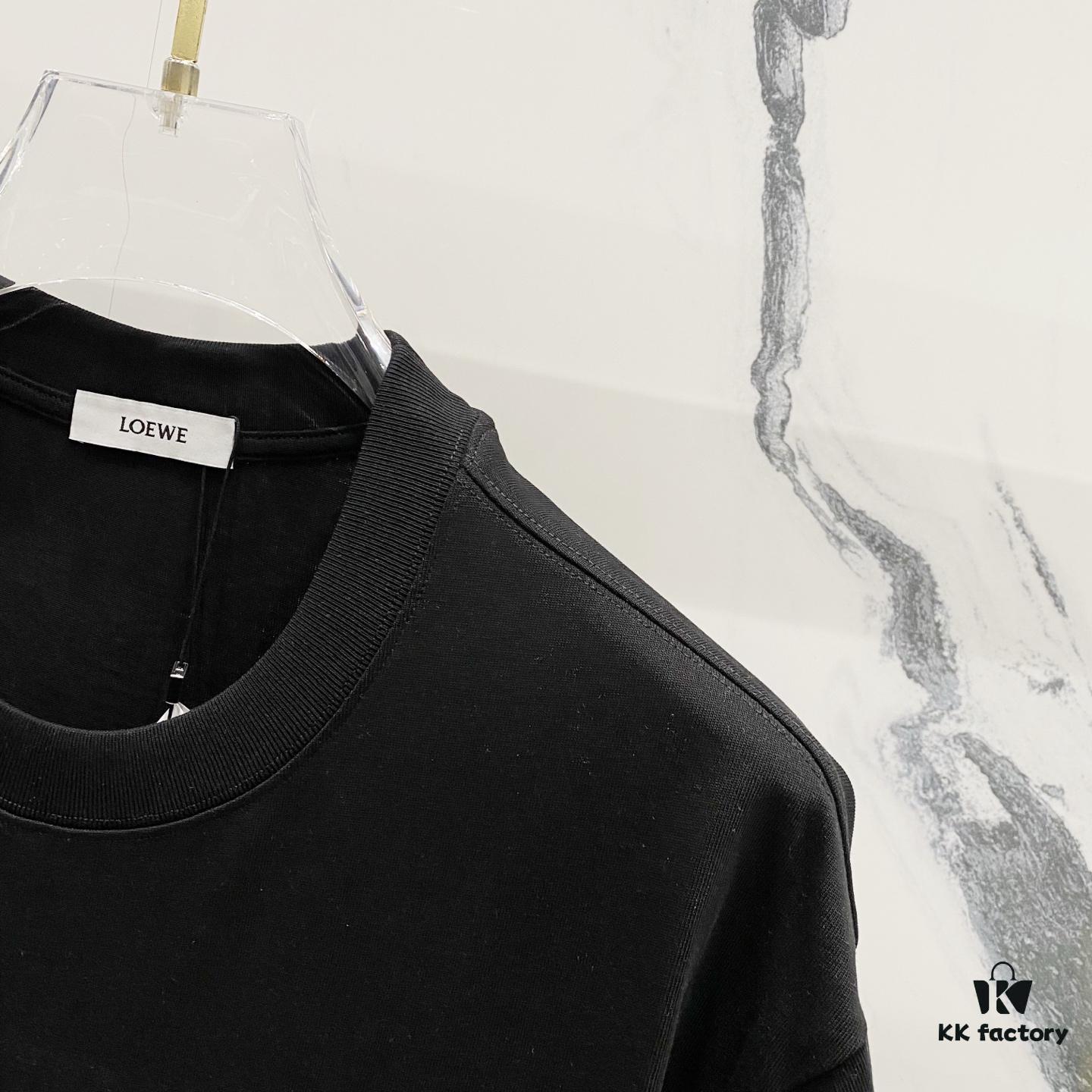 LOEWE 320g Crew Neck Short Sleeve T-Shirt, Solid Color with Embroidered Logo on Chest