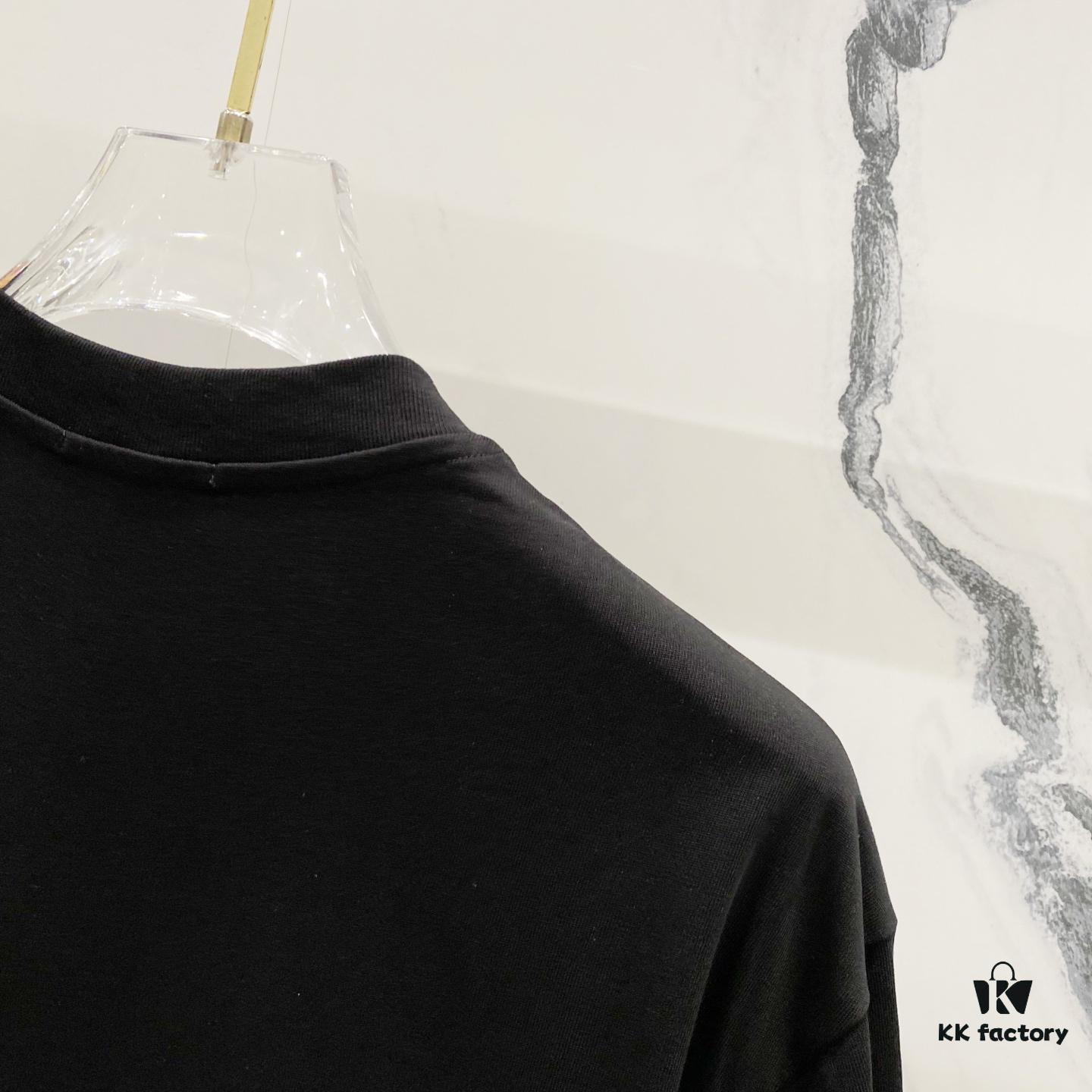 LOEWE 320g Crew Neck Short Sleeve T-Shirt, Solid Color with Embroidered Logo on Chest